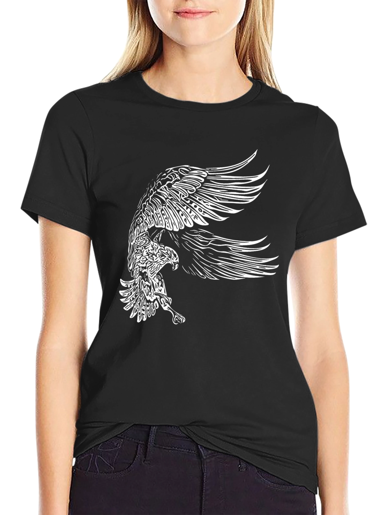 Mens Black T-Shirt with Eagle Graphic