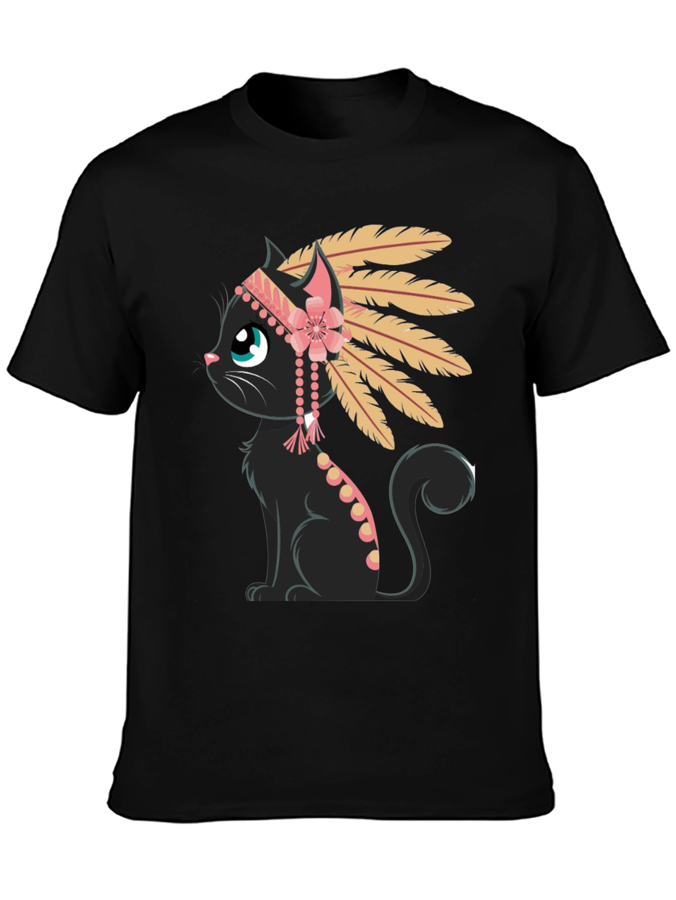 Indian Cat T-Shirt - Black Tee with Graphic