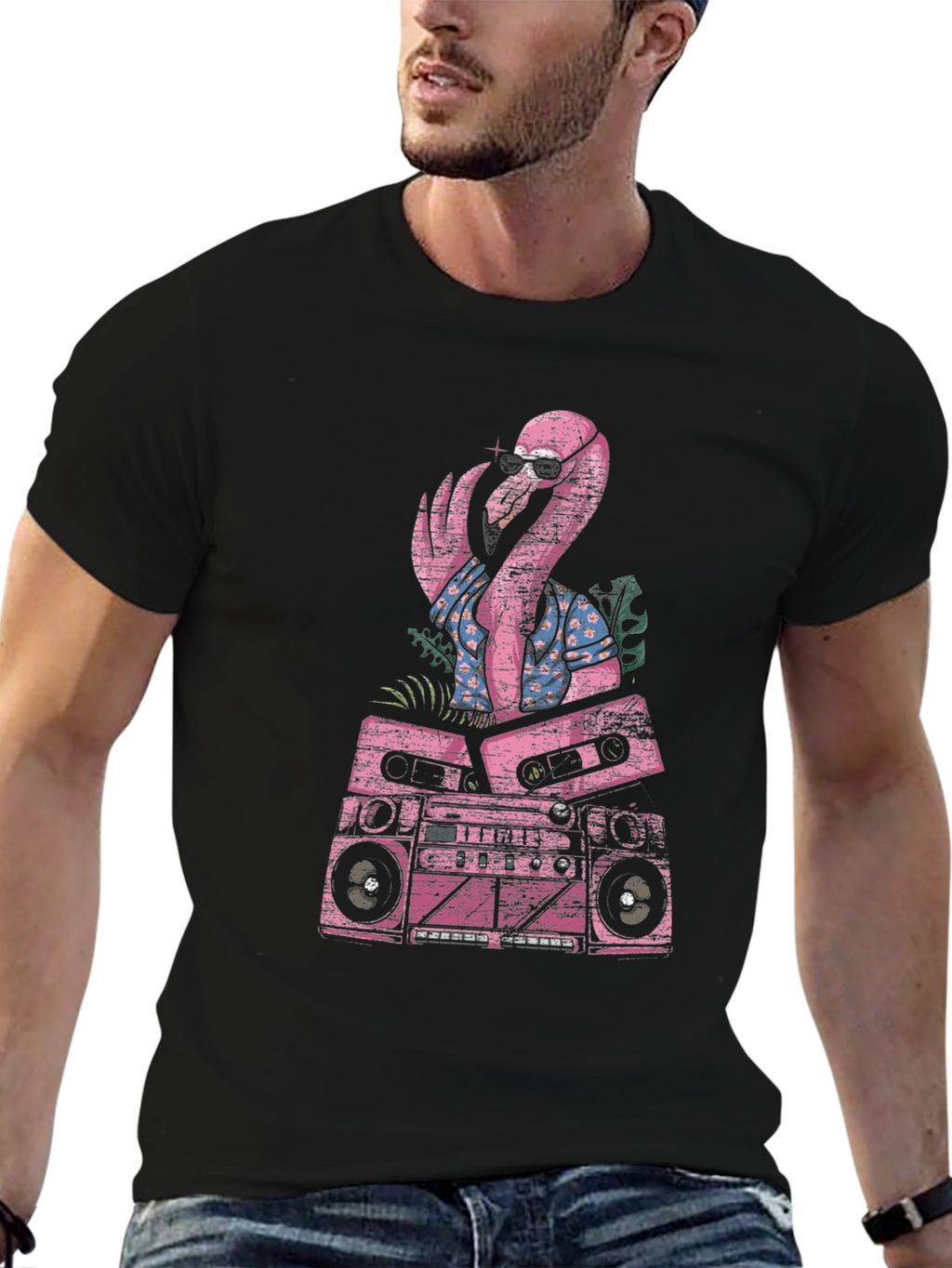 Retro Flamingo Boombox Graphic Tee