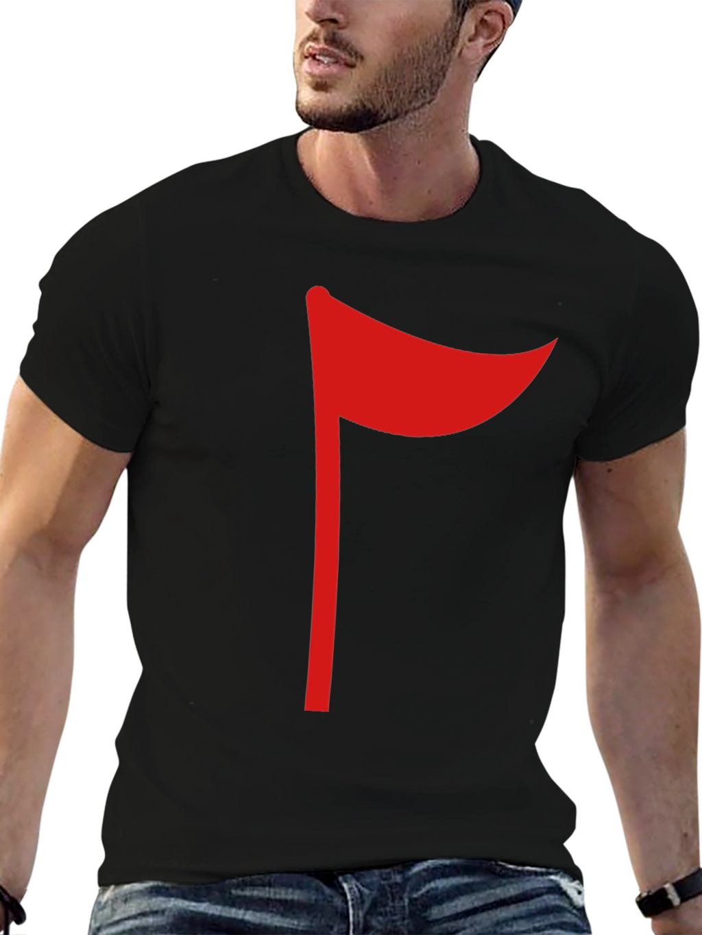 Red Flag Graphic Black T-Shirt Casual Tee