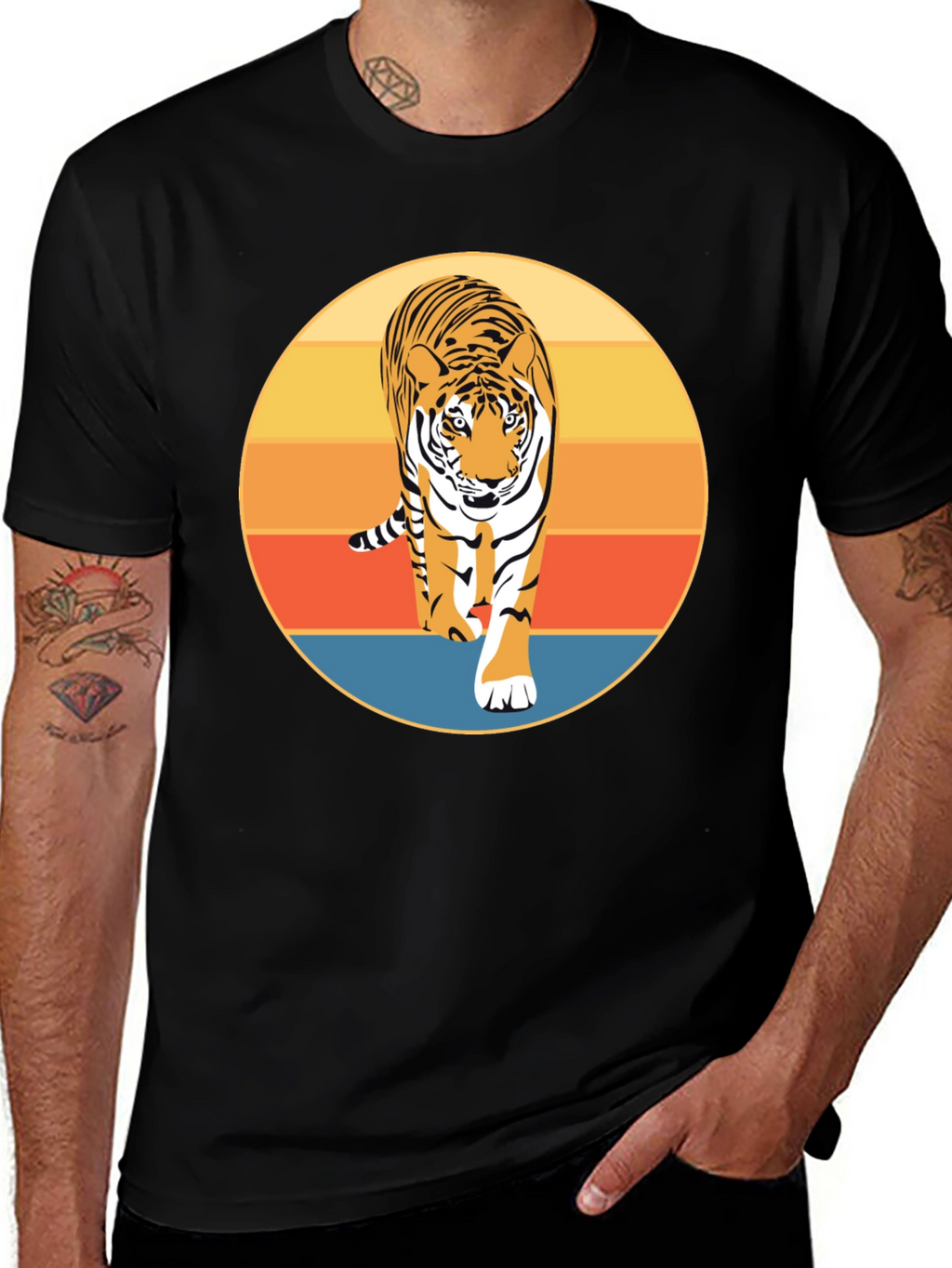 Retro Tiger Graphic T-Shirt - Cool Animal Design