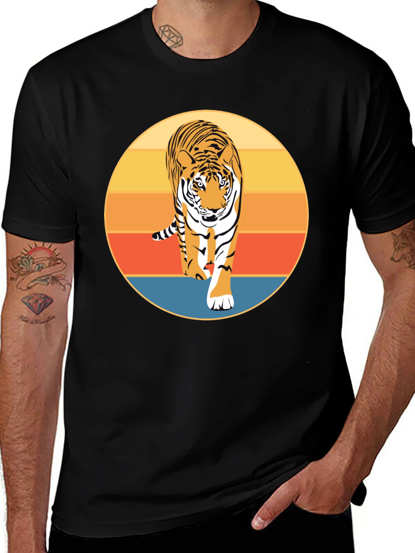Retro Tiger Graphic T-Shirt - Cool Animal Design