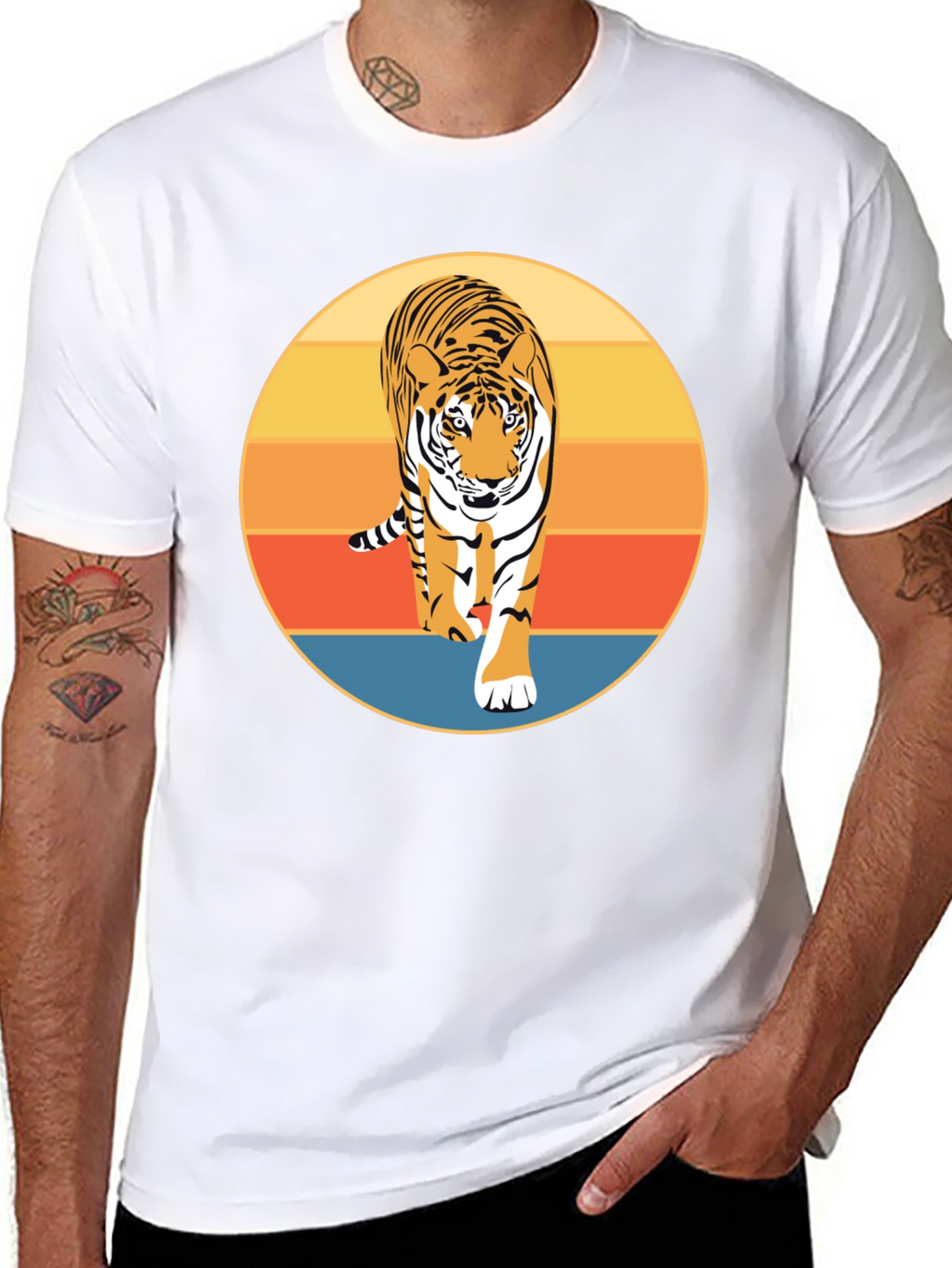 Retro Tiger Graphic T-Shirt - Cool Animal Design