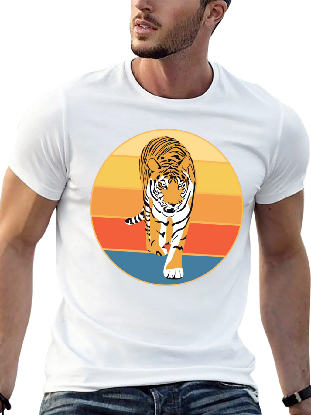 Retro Tiger Graphic T-Shirt - Cool Animal Design