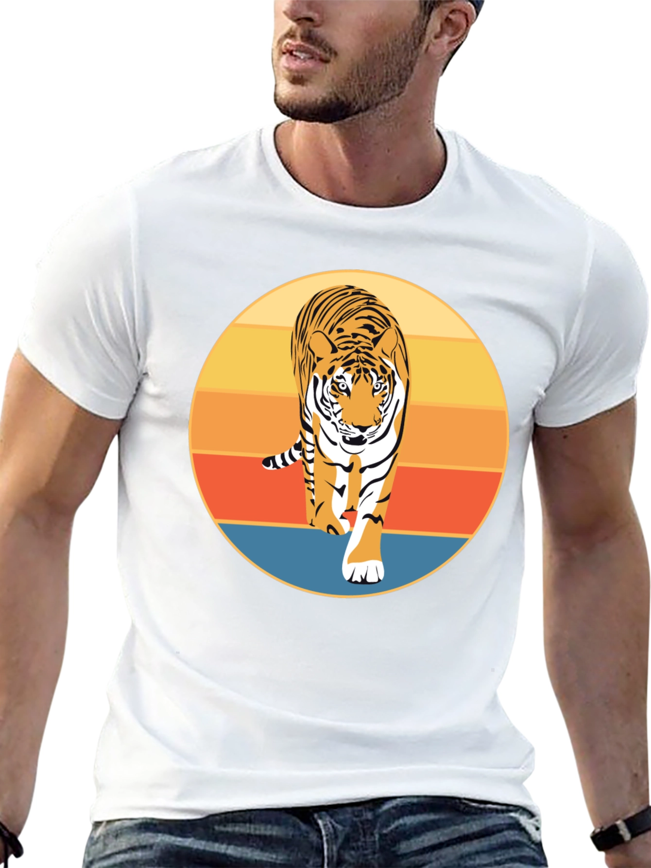 Retro Tiger Graphic T-Shirt - Cool Animal Design
