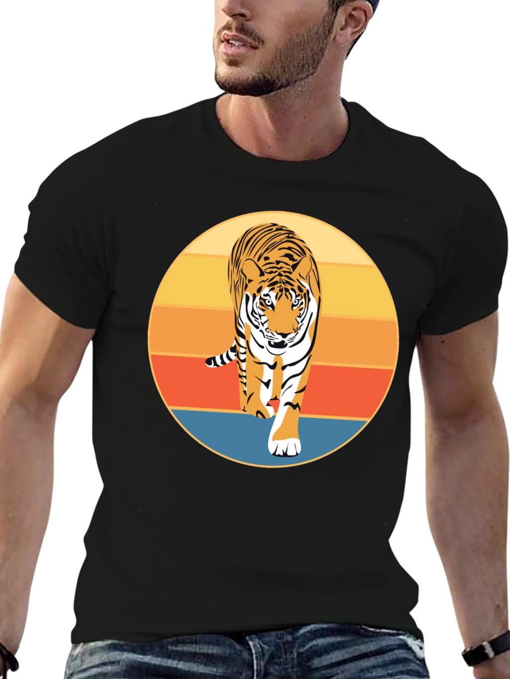 Retro Tiger Graphic T-Shirt - Cool Animal Design