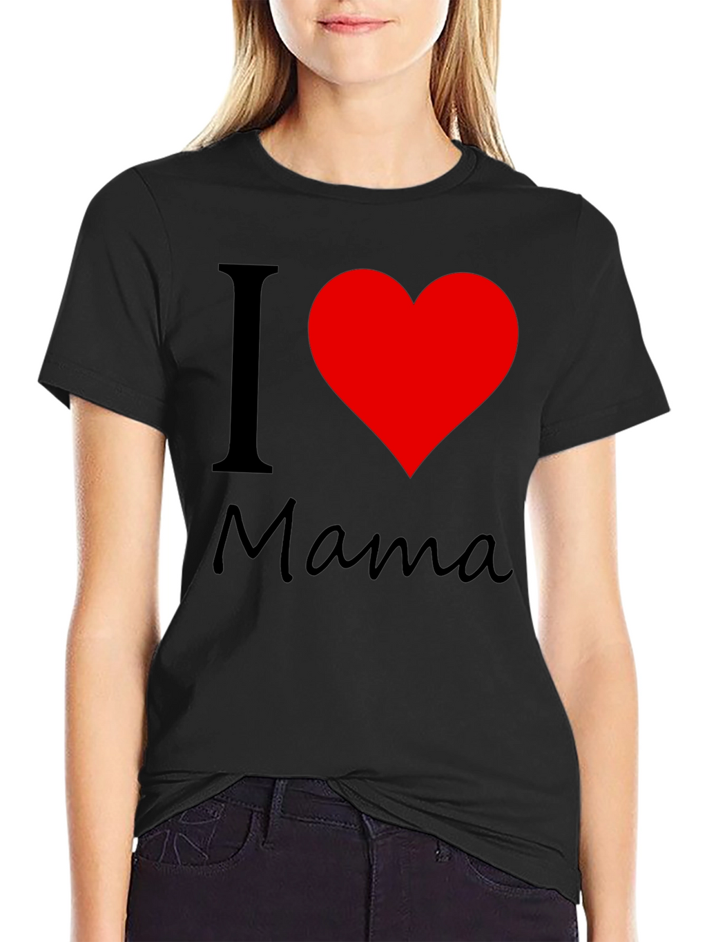 I Love Mama Black Cotton T-Shirt