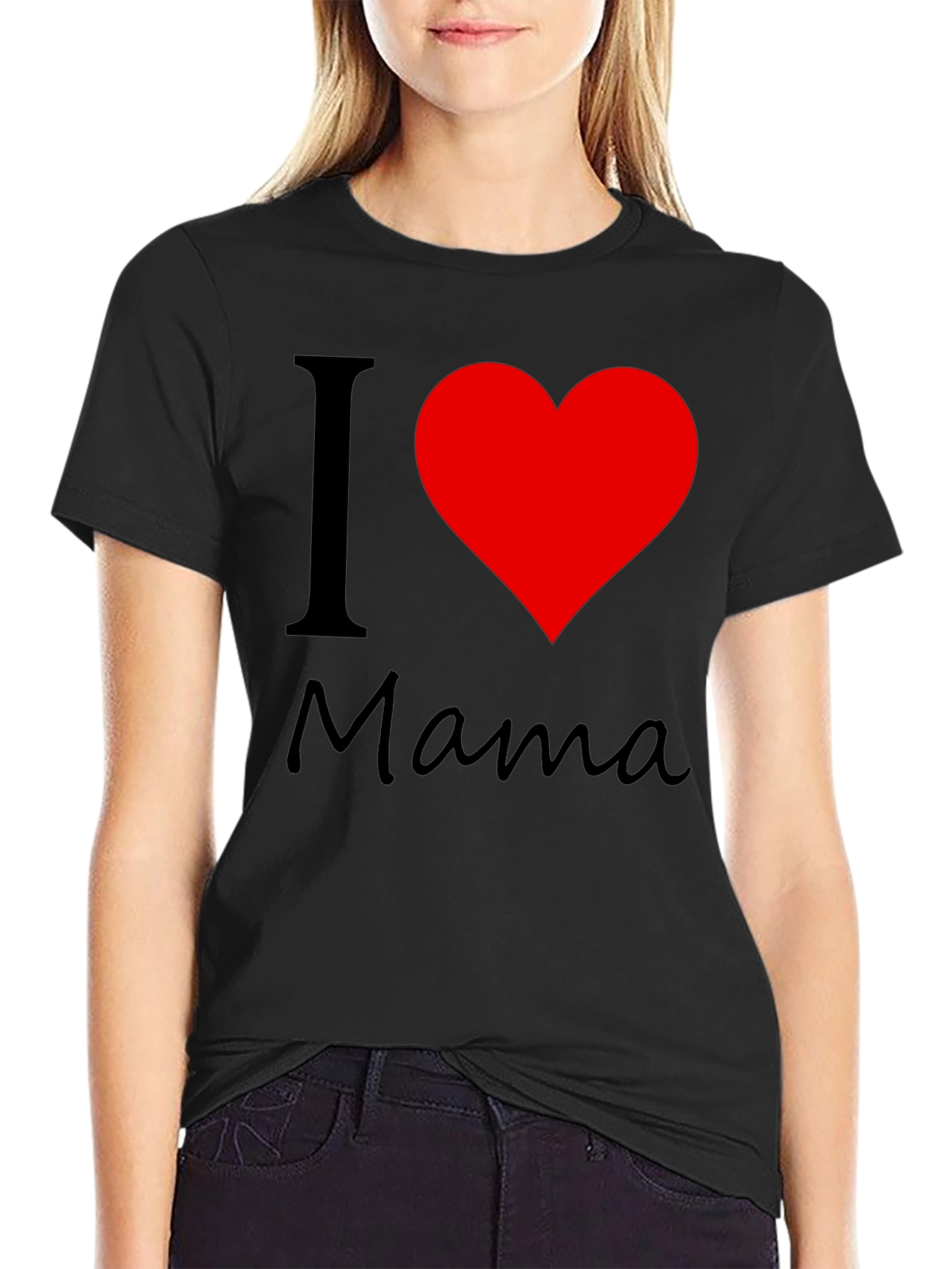 I Love Mama Black Cotton T-Shirt