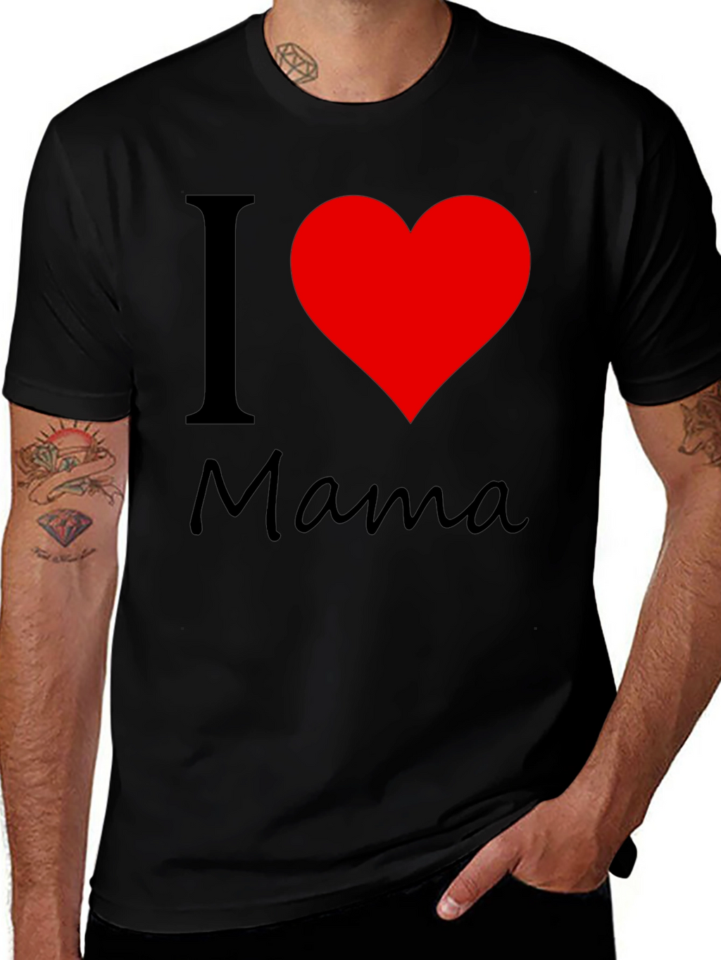 I Love Mama Black Cotton T-Shirt