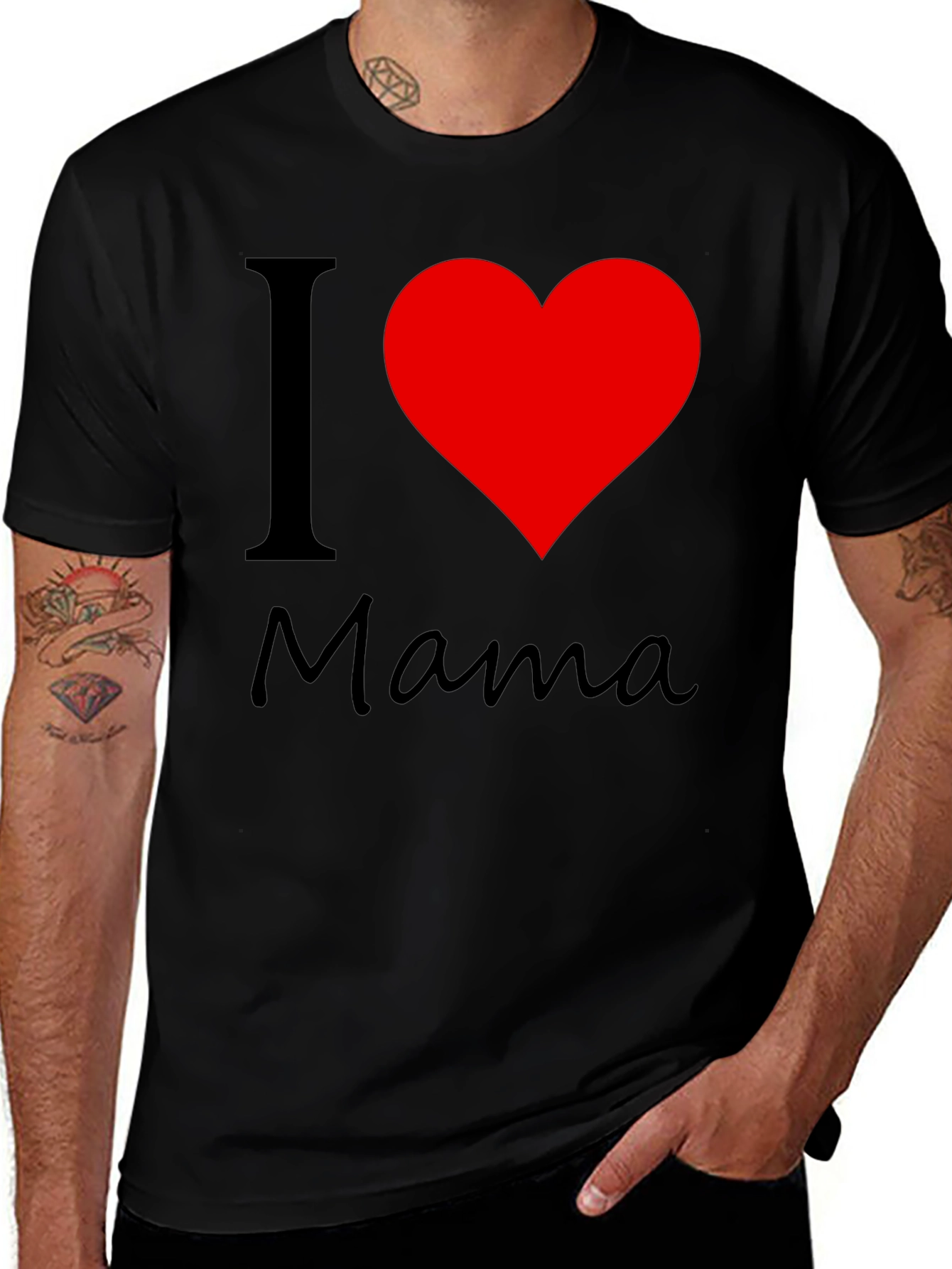 I Love Mama Black Cotton T-Shirt