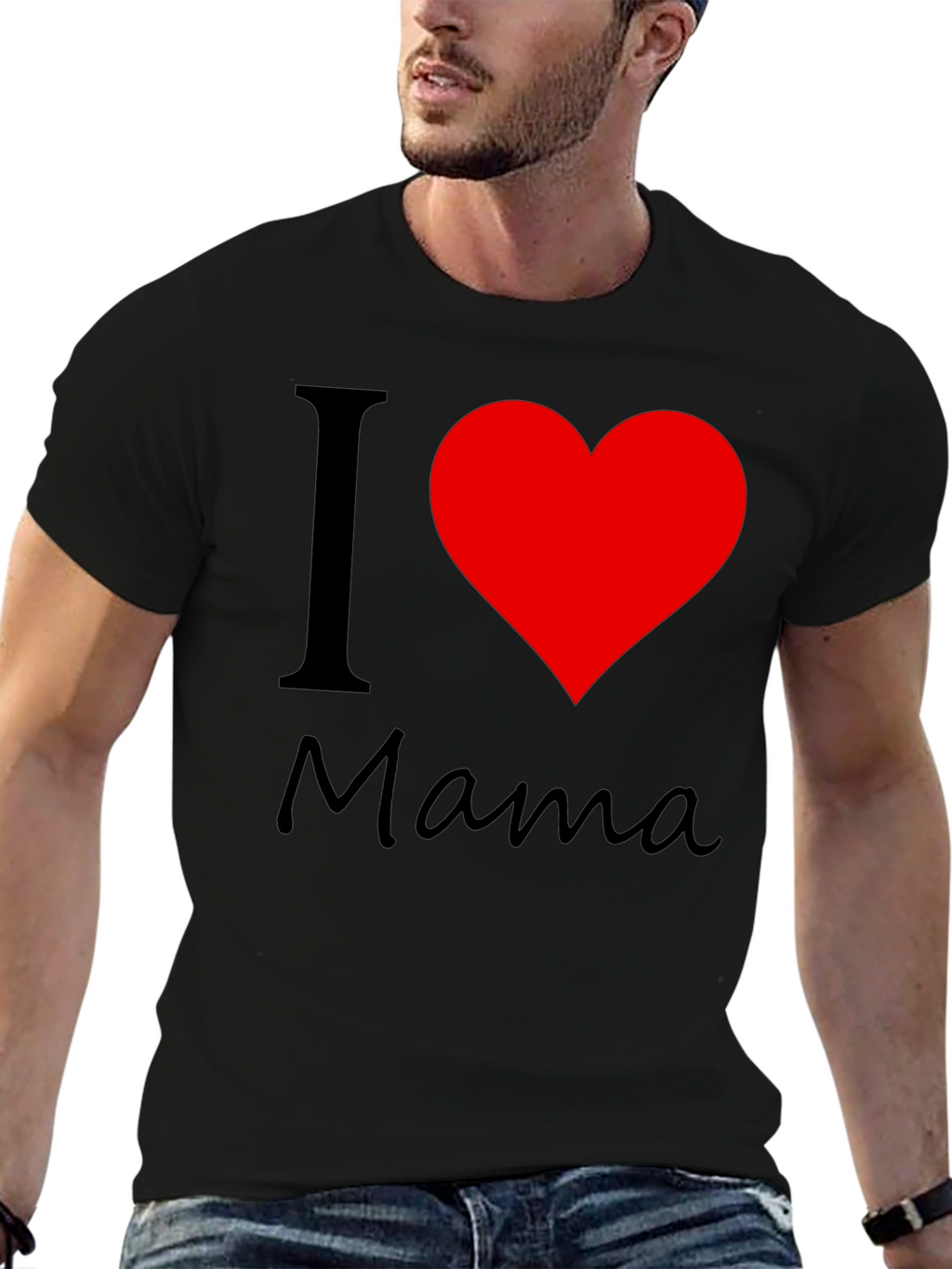 I Love Mama Black Cotton T-Shirt
