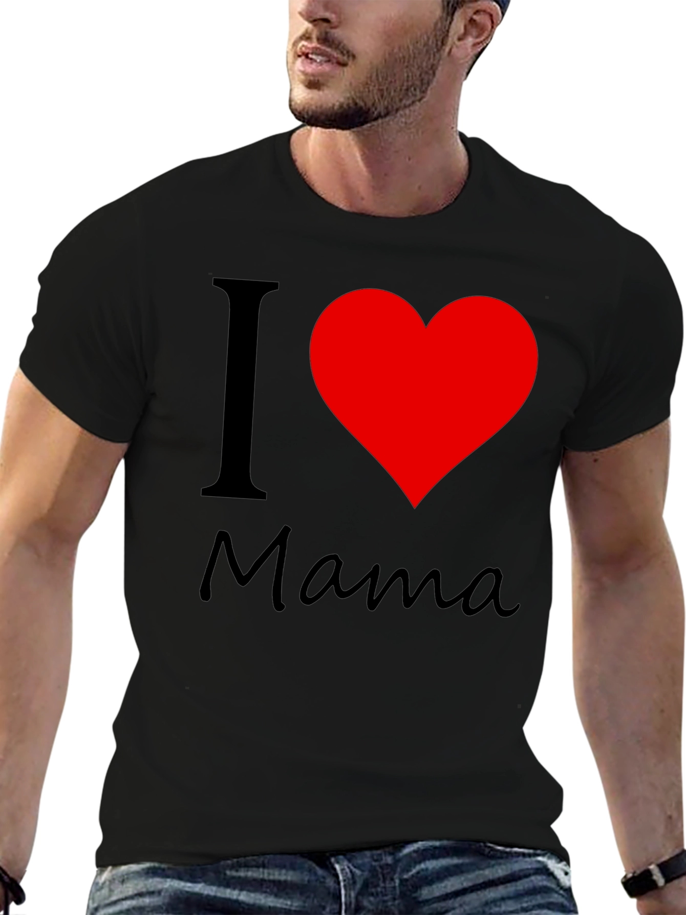 I Love Mama Black Cotton T-Shirt