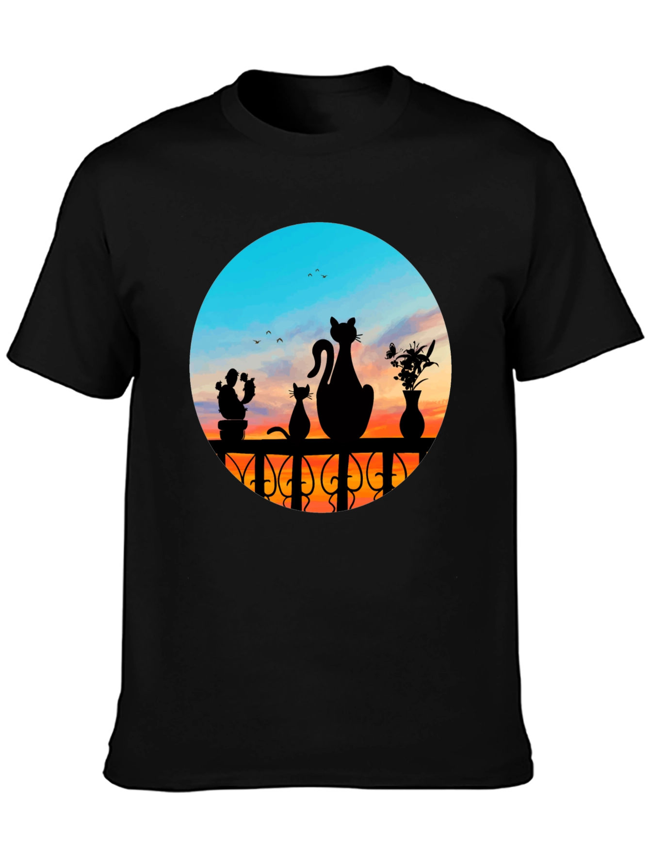 Cats at Sunset Graphic Tee - Black Cotton Blend