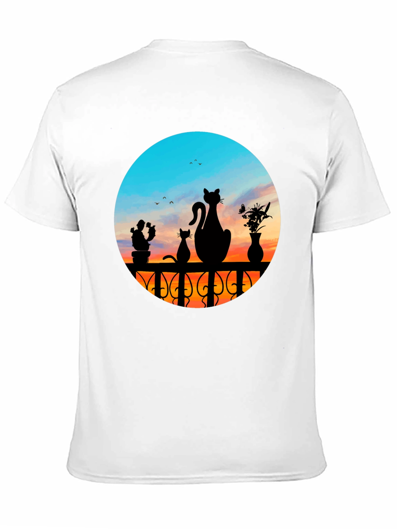 Cats at Sunset Graphic Tee - Black Cotton Blend