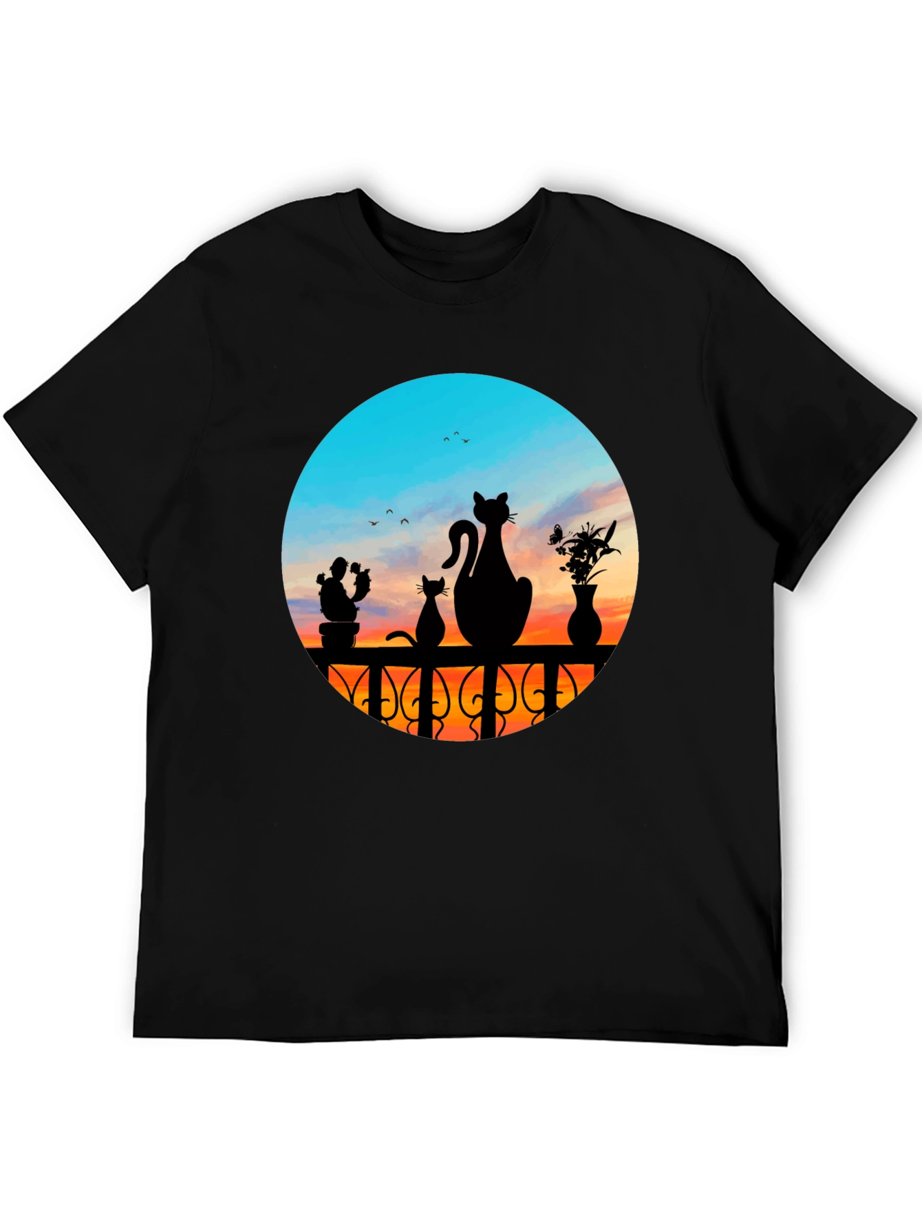 Cats at Sunset Graphic Tee - Black Cotton Blend
