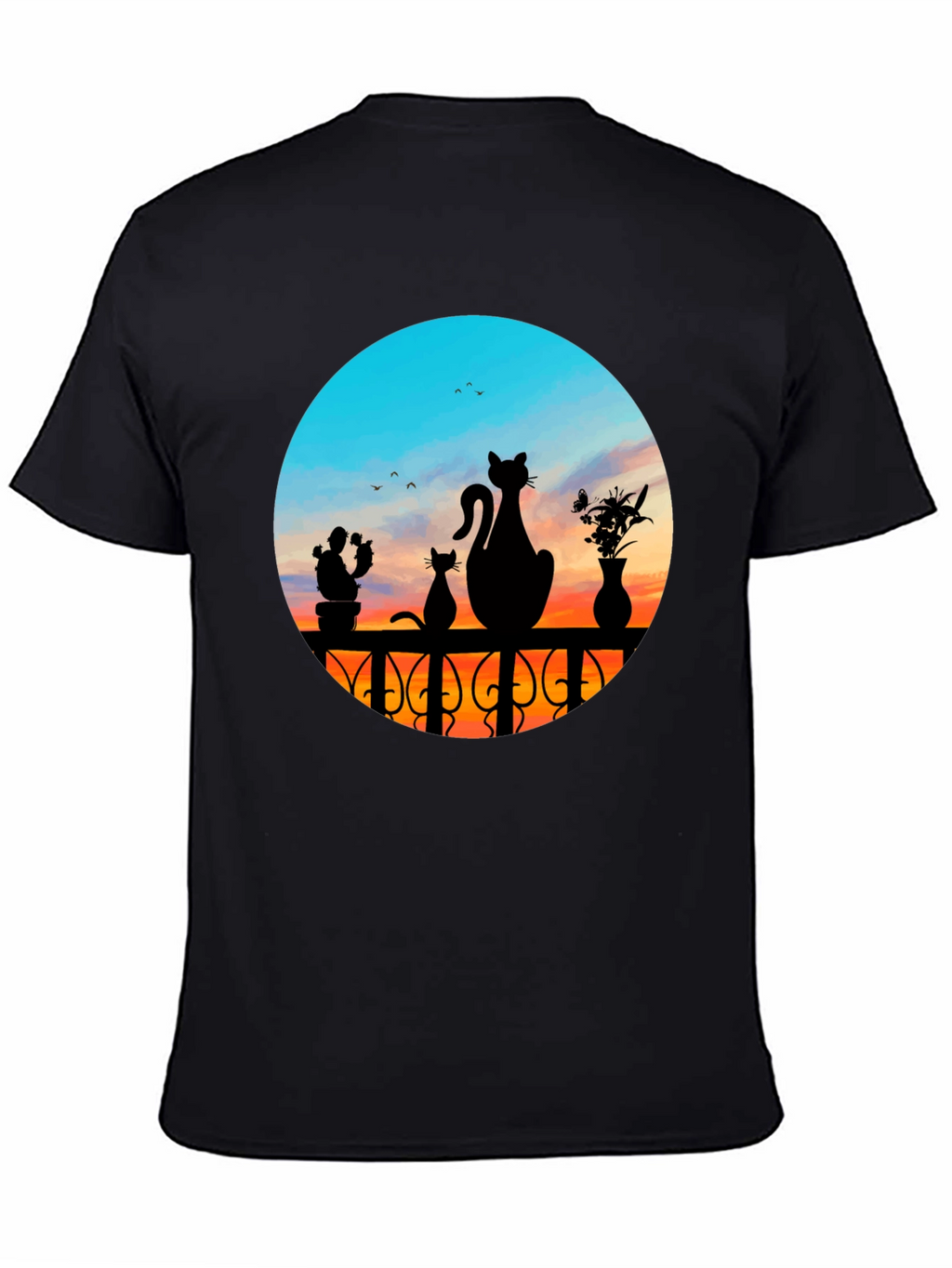 Cats at Sunset Graphic Tee - Black Cotton Blend