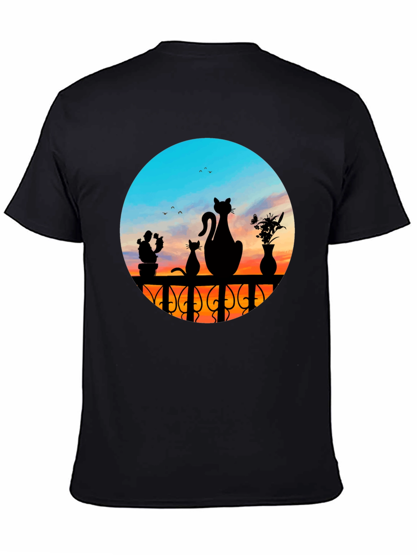 Cats at Sunset Graphic Tee - Black Cotton Blend