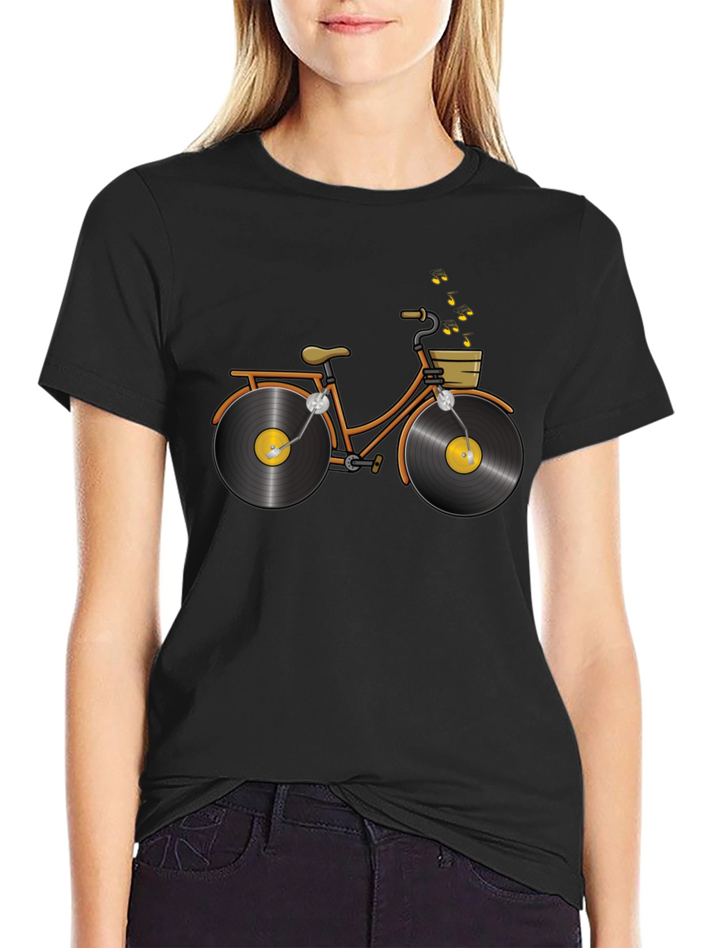Unique Vinyl Record Bicycle Graphic T-Shirt