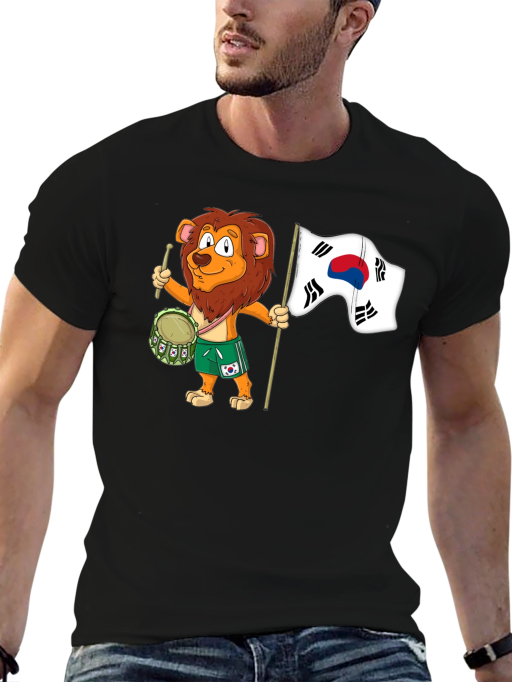 Lion Drummer with South Korean Flag T-Shirt