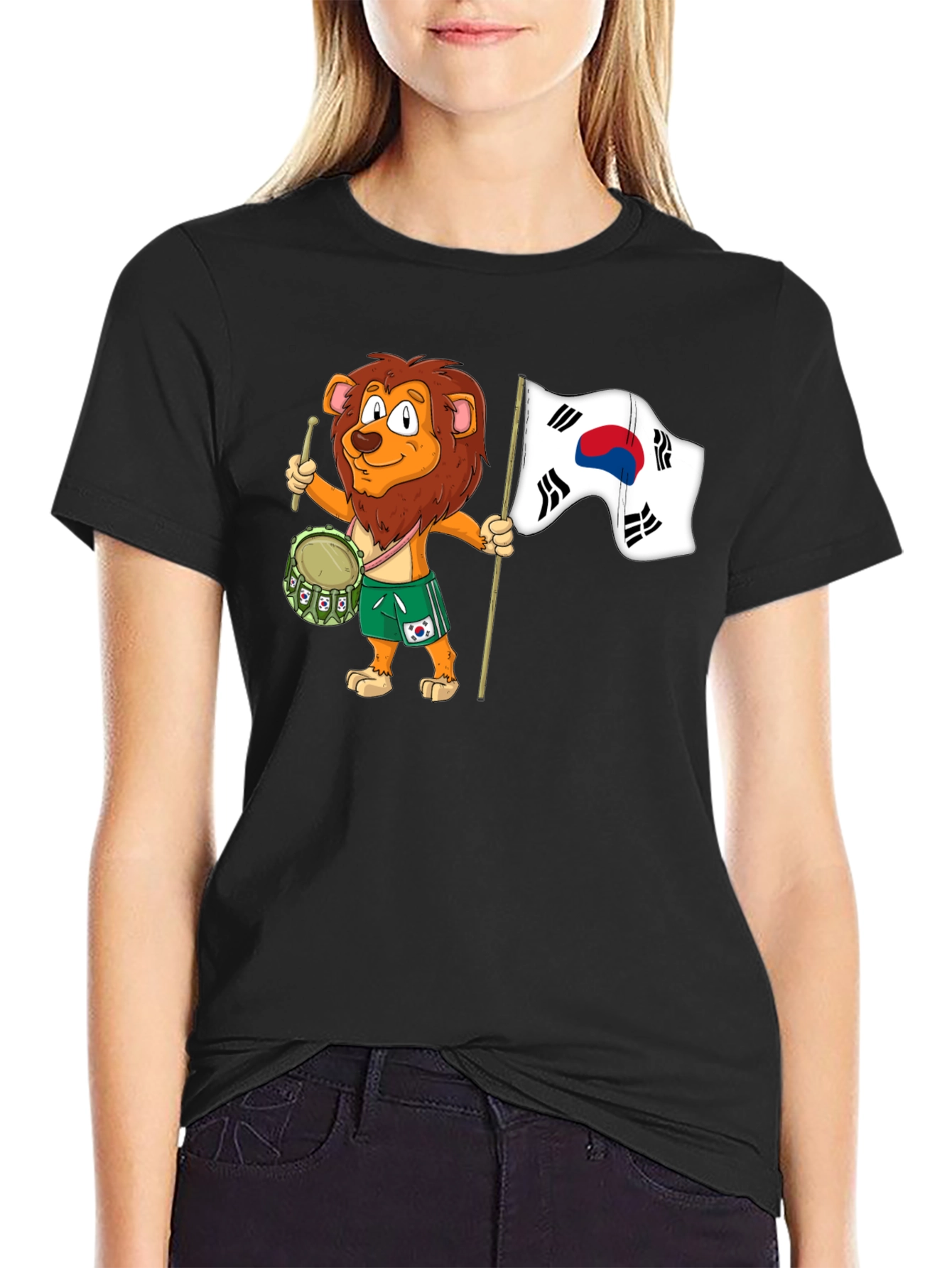 Lion Drummer with South Korean Flag T-Shirt