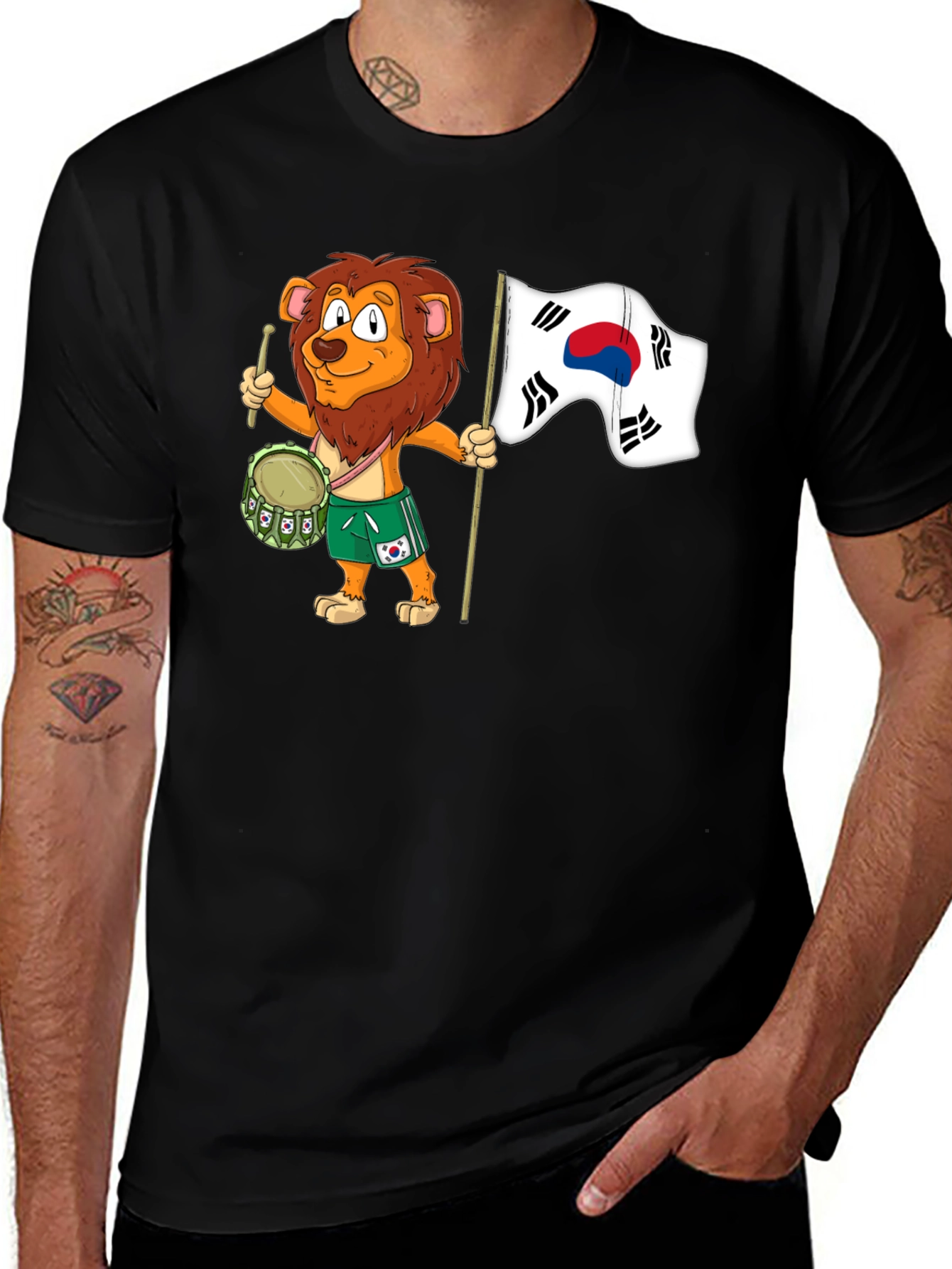 Lion Drummer with South Korean Flag T-Shirt