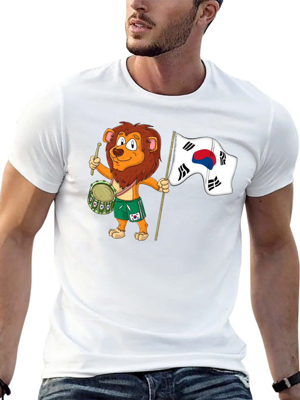 Lion Drummer with South Korean Flag T-Shirt