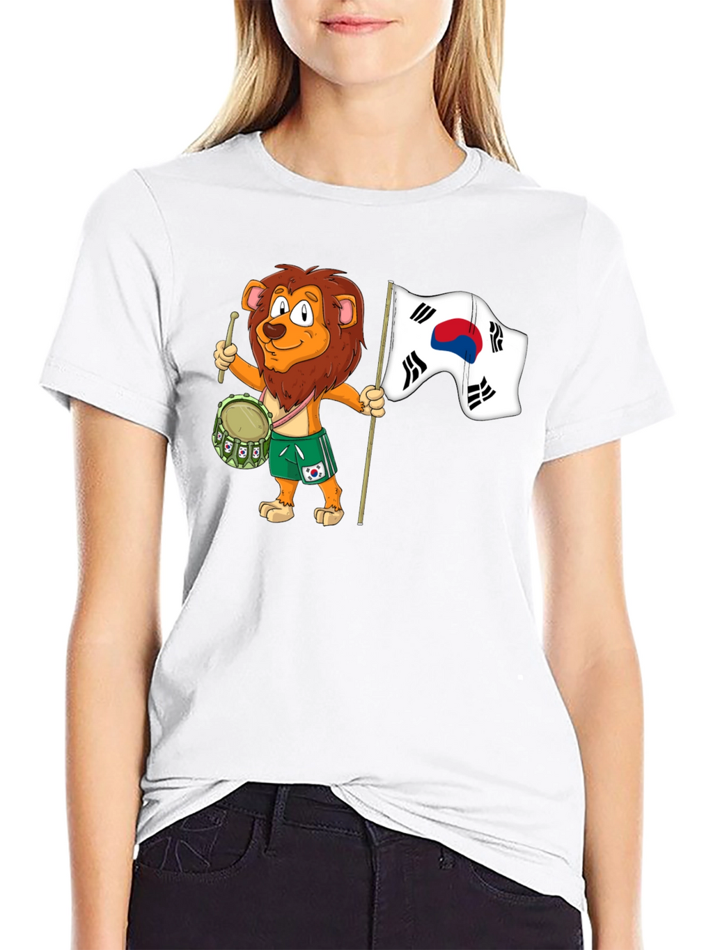 Lion Drummer with South Korean Flag T-Shirt