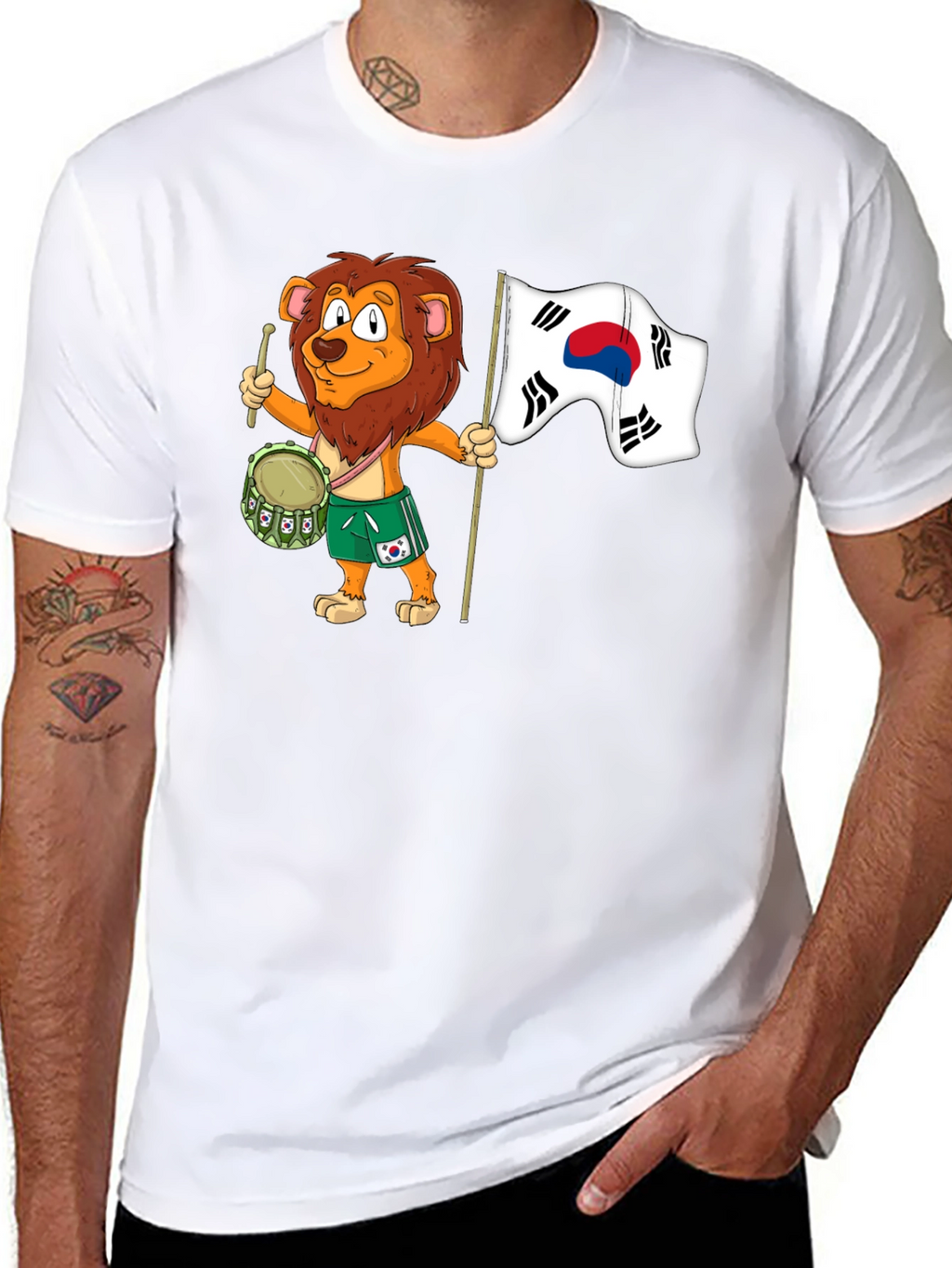 Lion Drummer with South Korean Flag T-Shirt