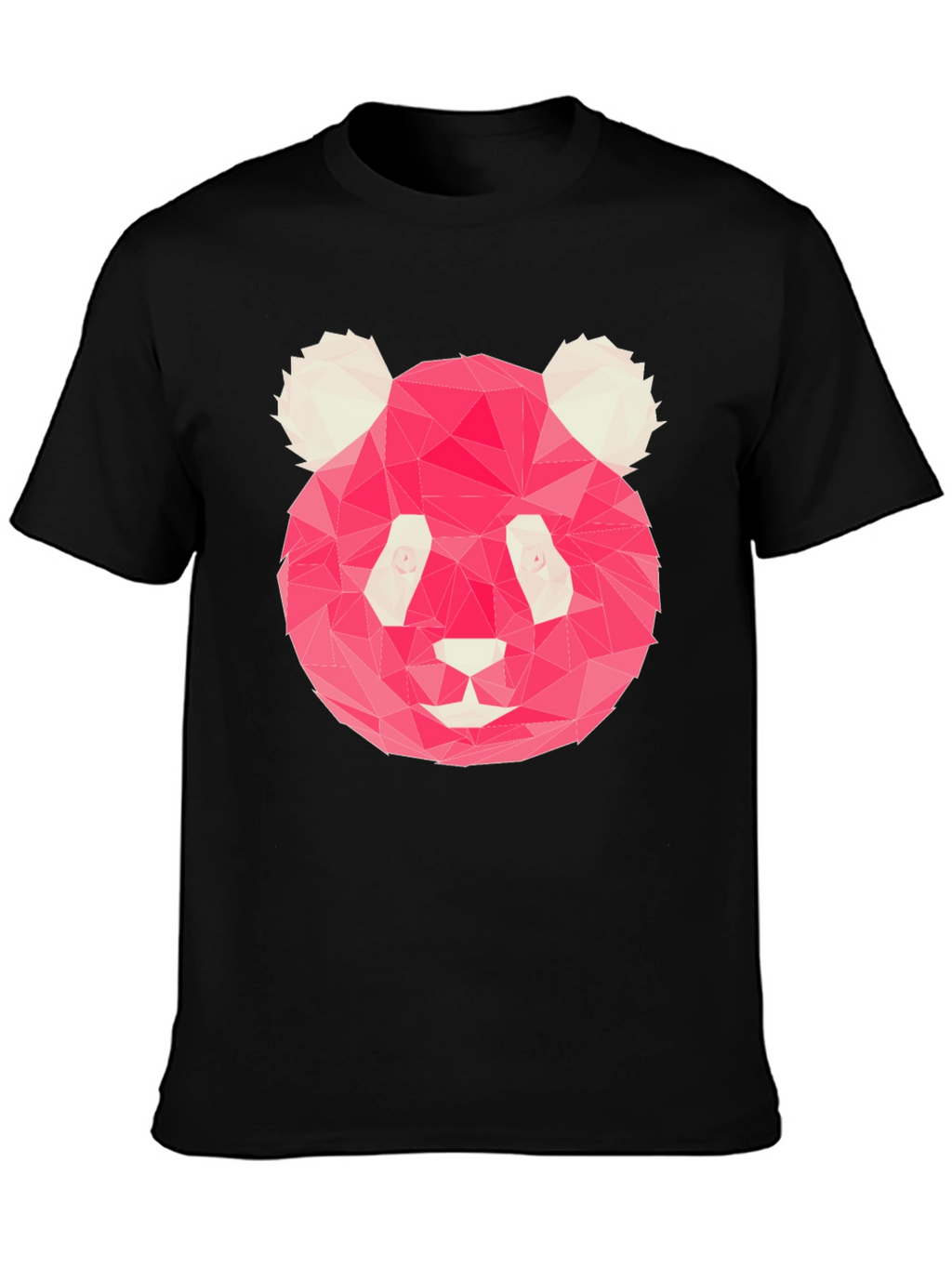 Geometric Pink Panda Graphic Black T-Shirt