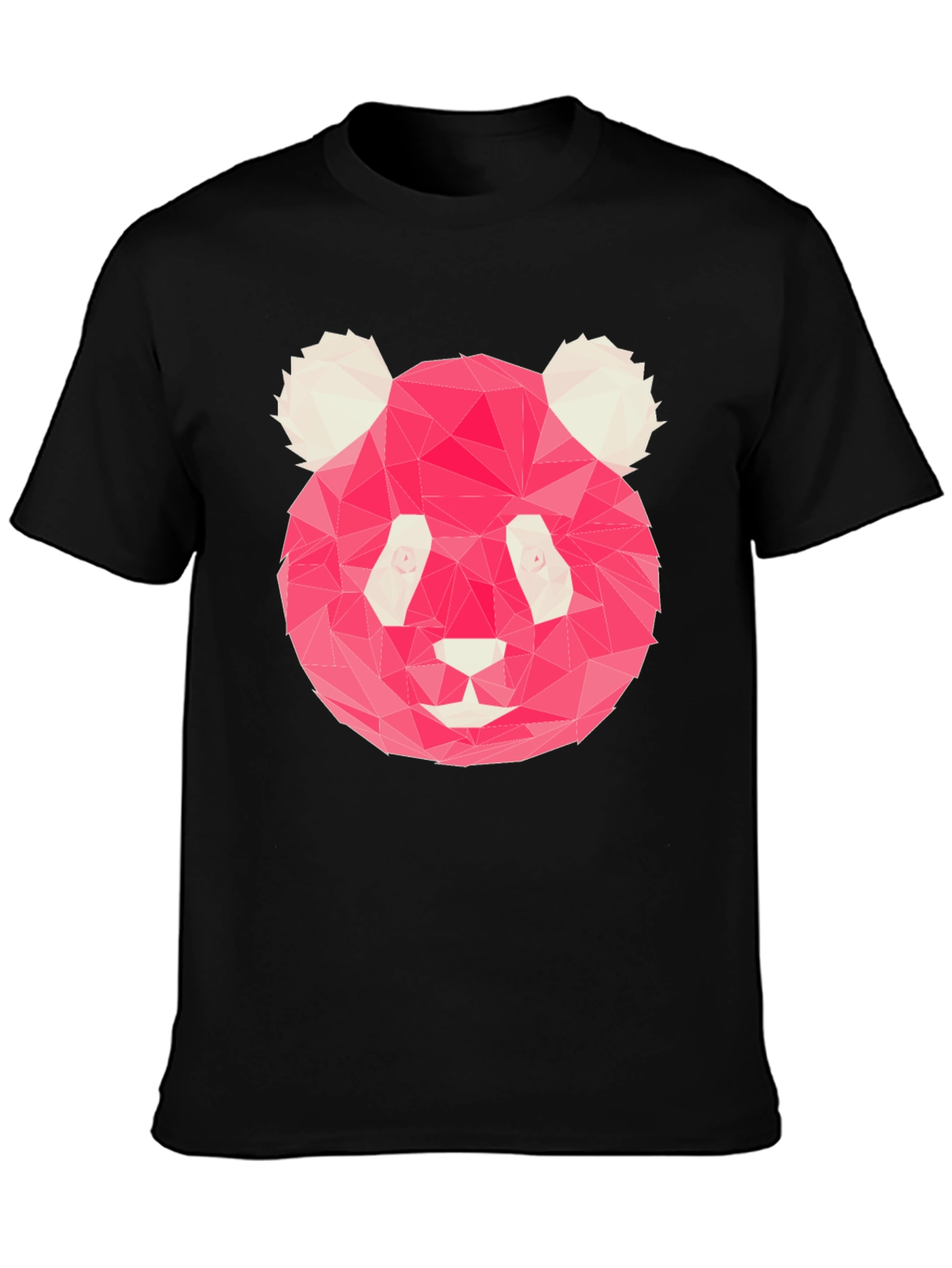 Geometric Pink Panda Graphic Black T-Shirt