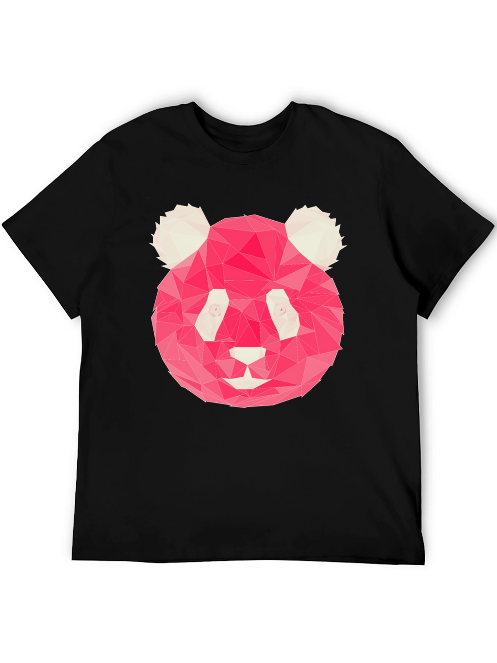 Geometric Pink Panda Graphic Black T-Shirt
