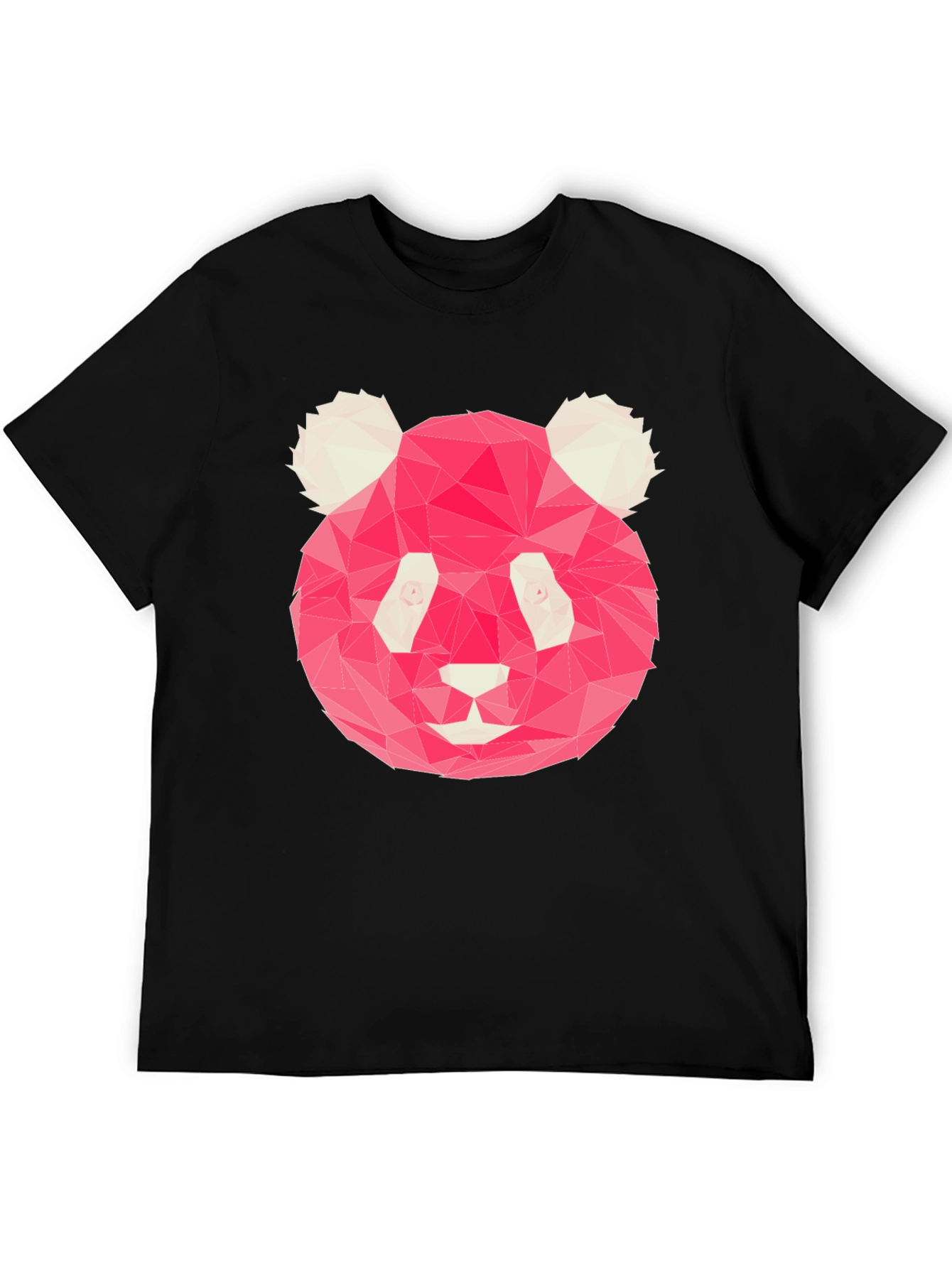 Geometric Pink Panda Graphic Black T-Shirt