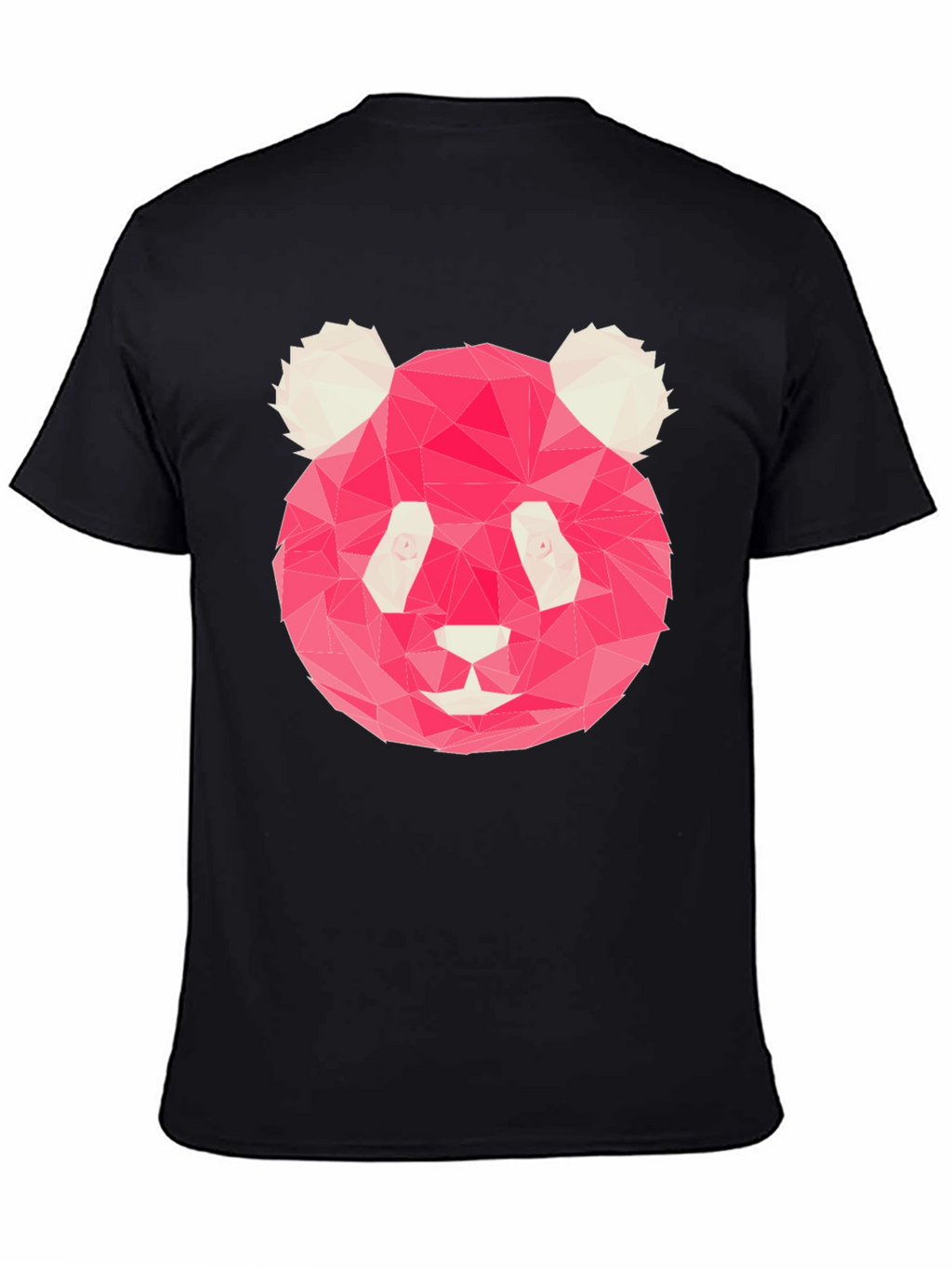 Geometric Pink Panda Graphic Black T-Shirt