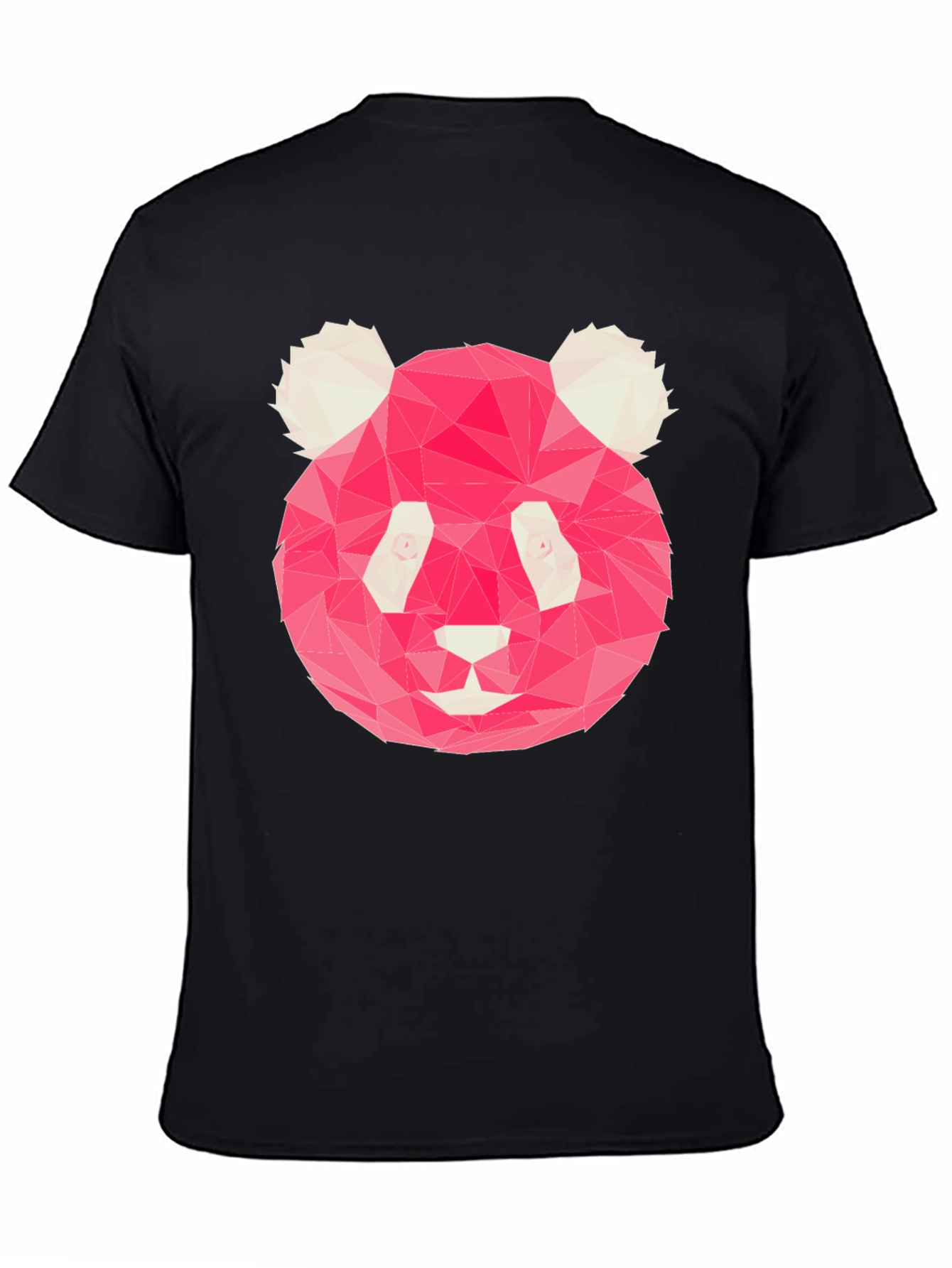 Geometric Pink Panda Graphic Black T-Shirt