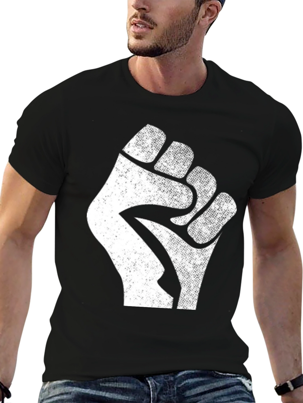 Black Power Fist T-Shirt - Distressed Graphic Tee