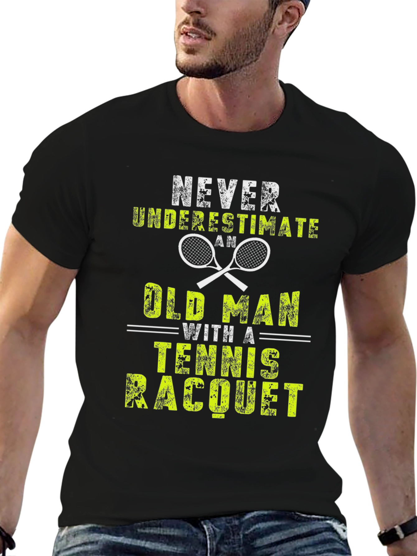Never Underestimate an Old Man Tennis Racquet T-Shirt