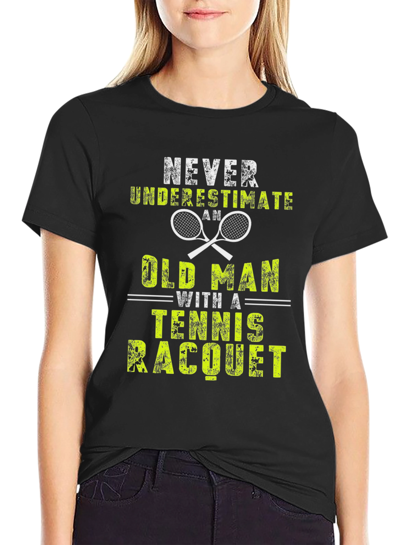 Never Underestimate an Old Man Tennis Racquet T-Shirt