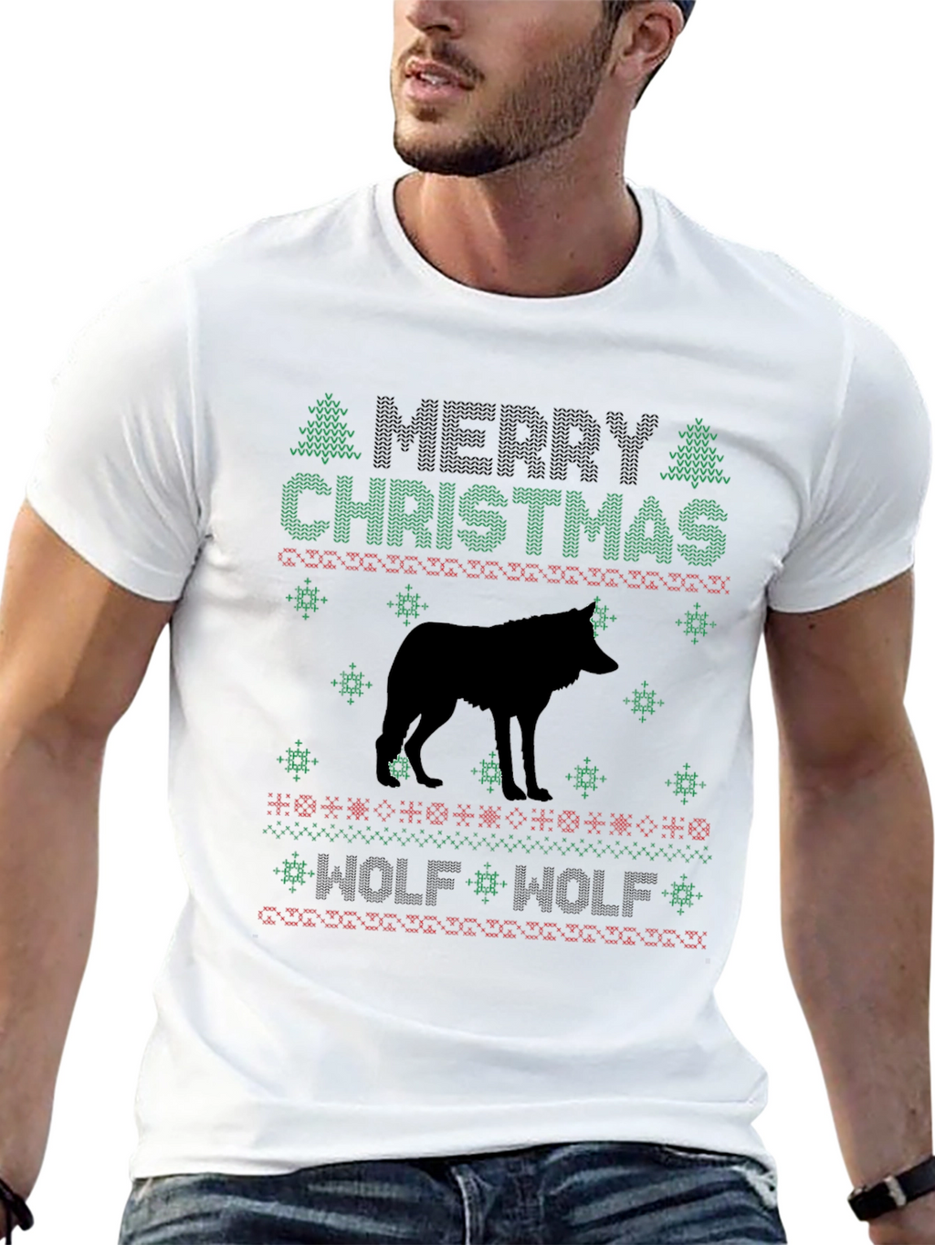 Merry Christmas Wolf Graphic Tee
