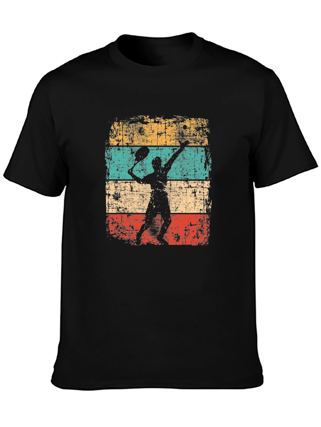 Retro Tennis Player Graphic Black T-Shirt