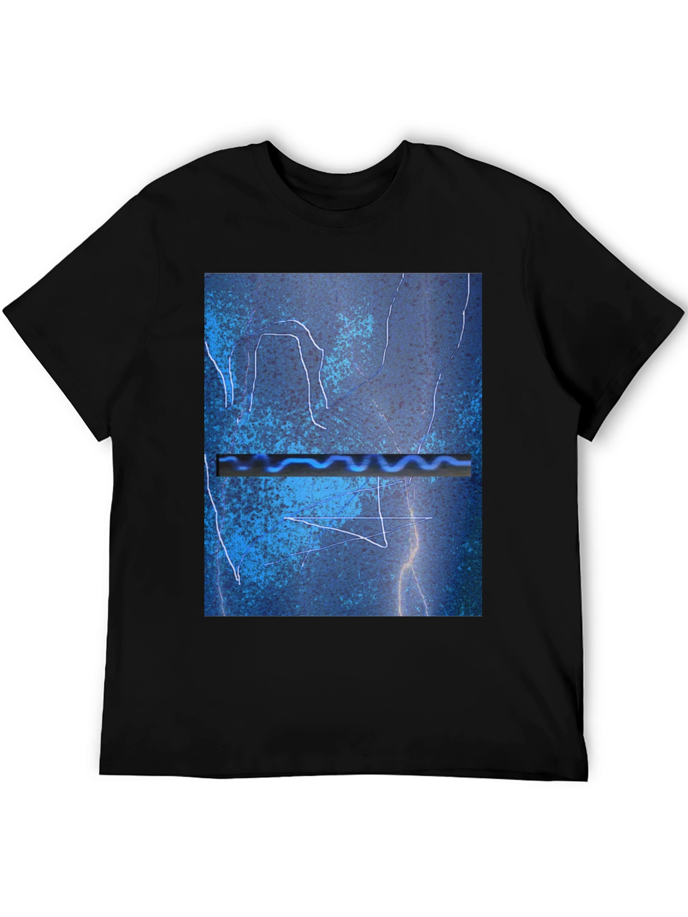 Abstract Blue Graphic Print Black T-Shirt