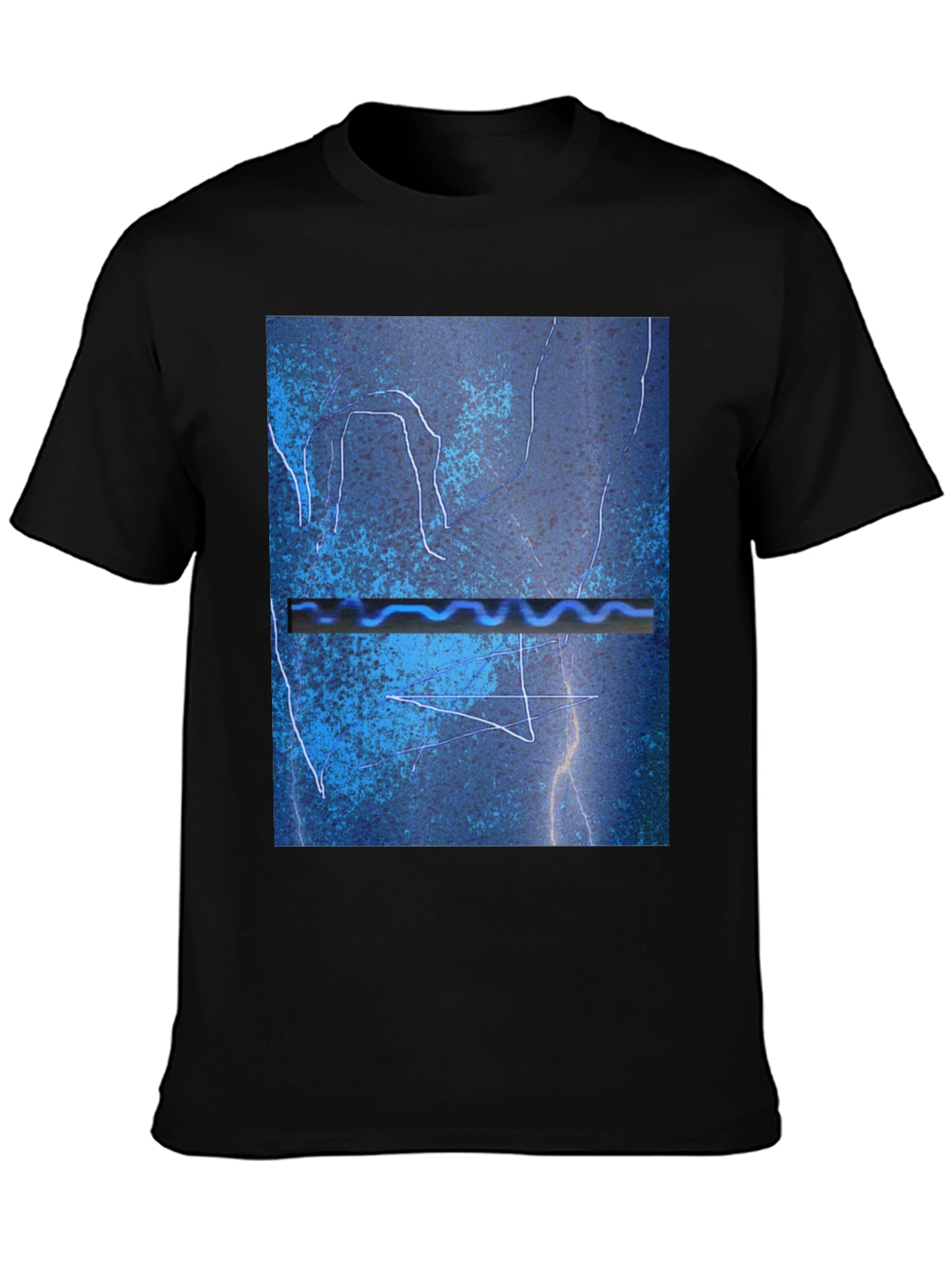 Abstract Blue Graphic Print Black T-Shirt