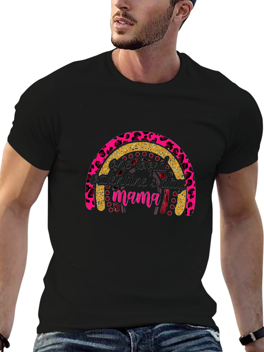 Valentines Day Mama T-Shirt - Leopard Rainbow