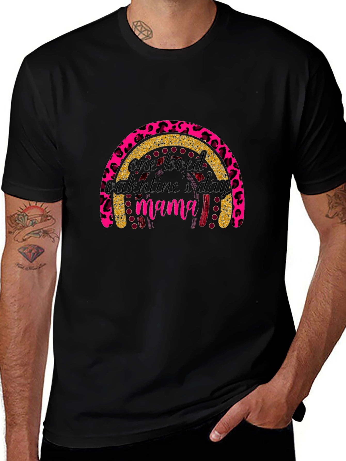 Valentines Day Mama T-Shirt - Leopard Rainbow