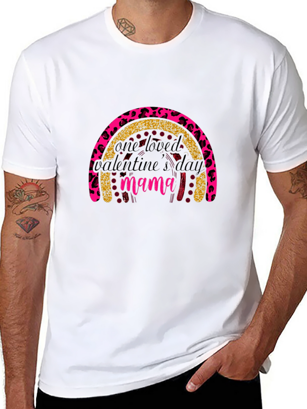 Valentines Day Mama T-Shirt - Leopard Rainbow