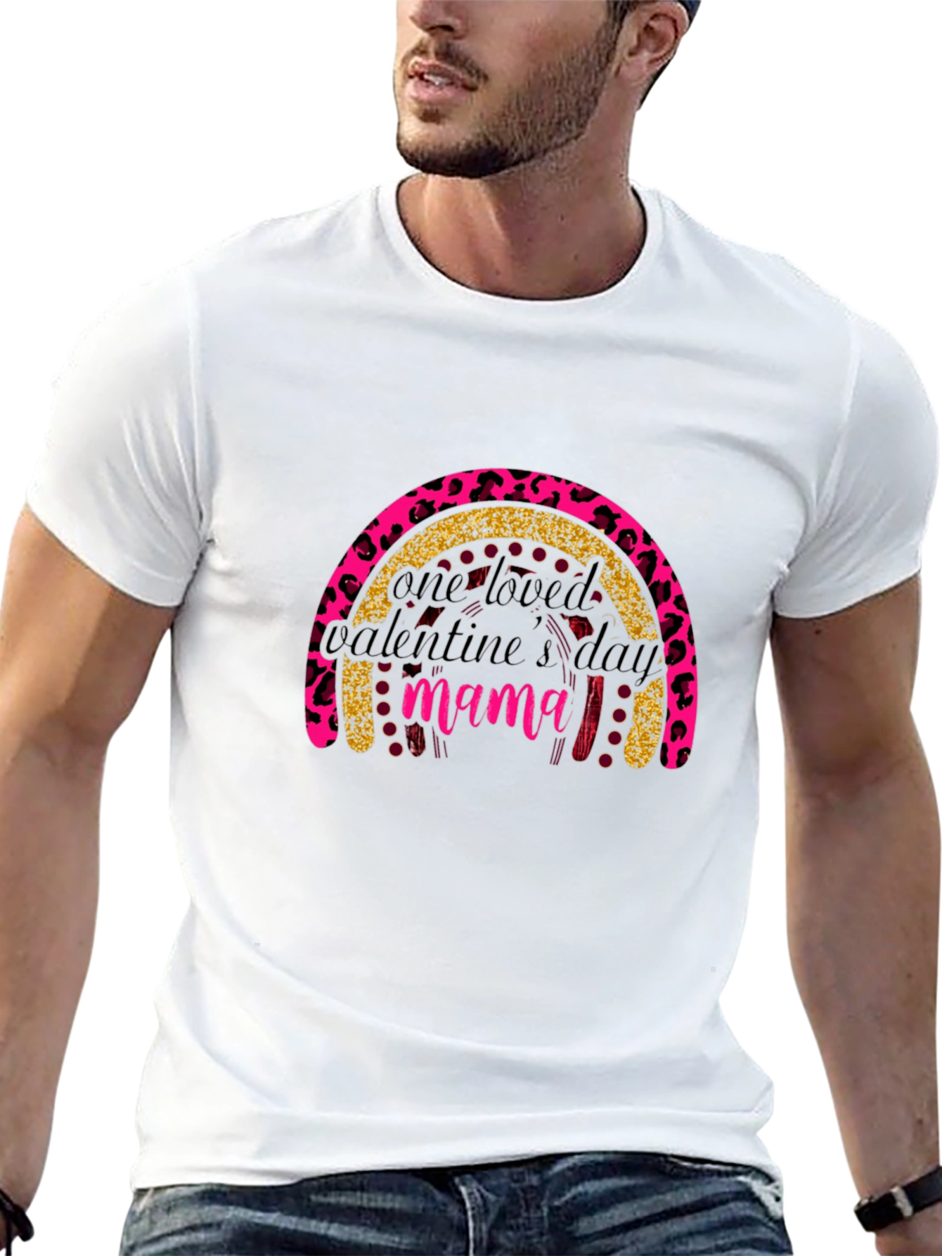 Valentines Day Mama T-Shirt - Leopard Rainbow