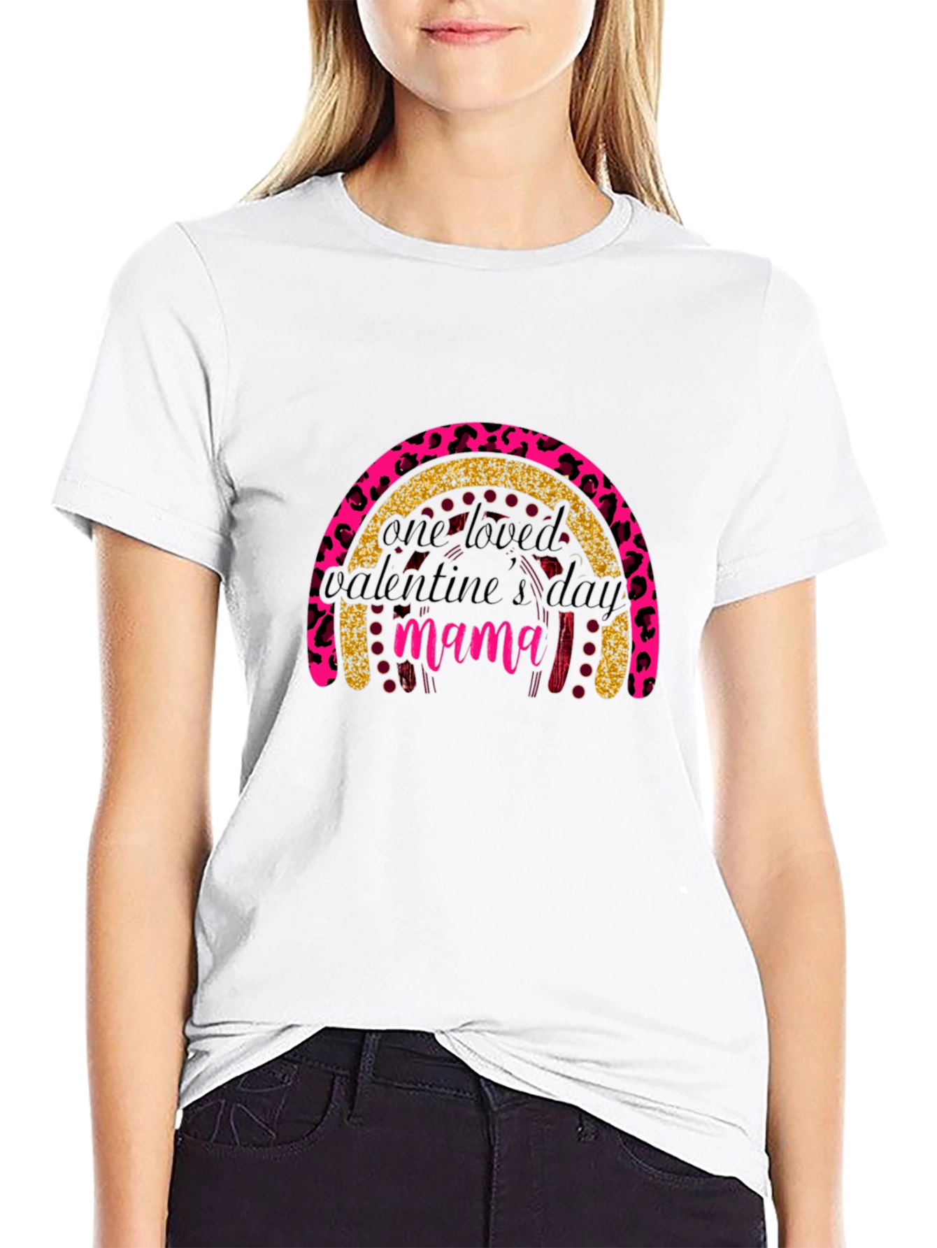 Valentines Day Mama T-Shirt - Leopard Rainbow