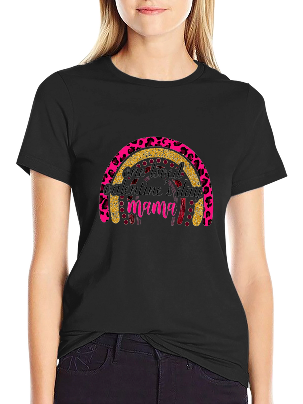 Valentines Day Mama T-Shirt - Leopard Rainbow