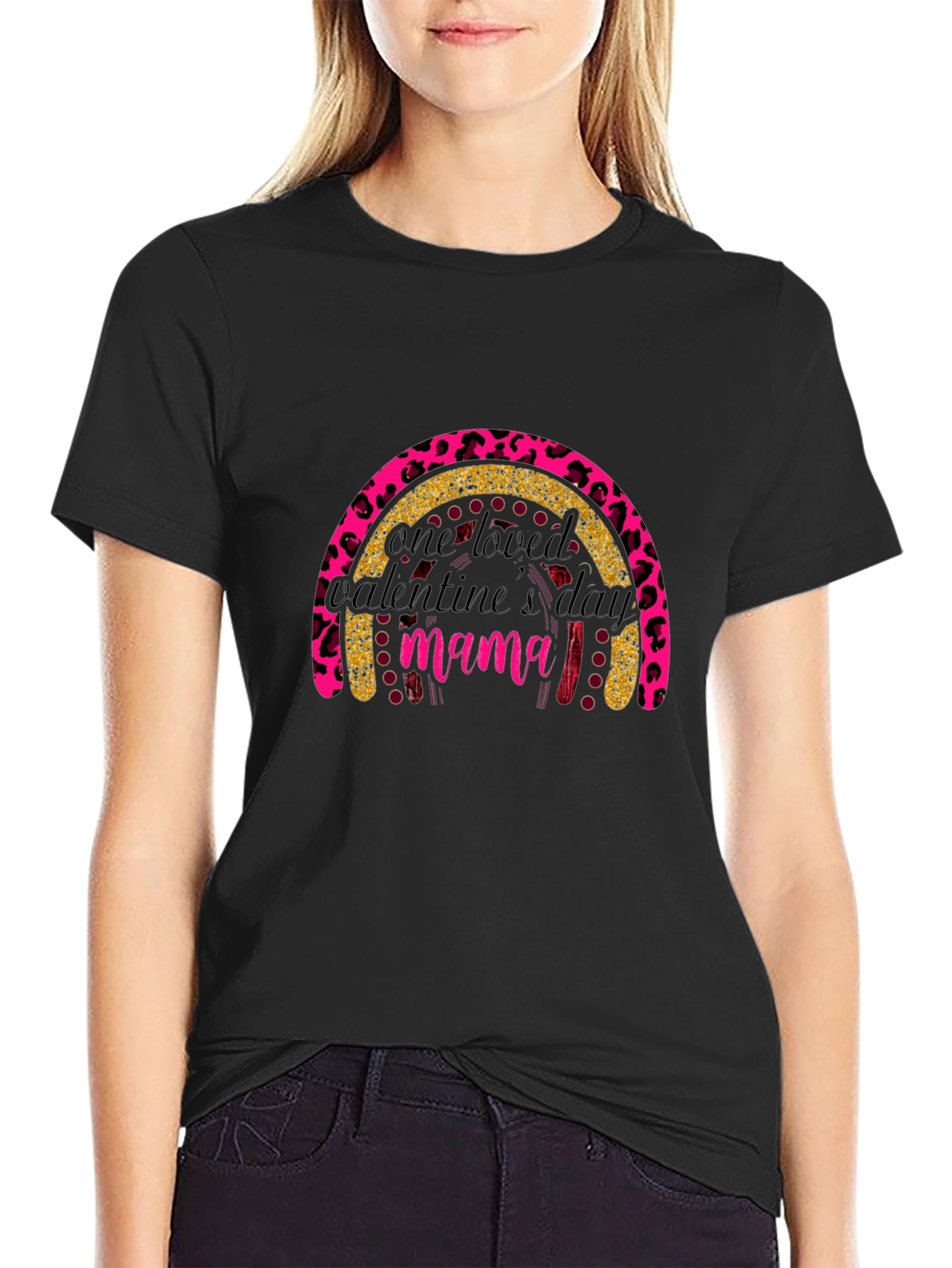 Valentines Day Mama T-Shirt - Leopard Rainbow