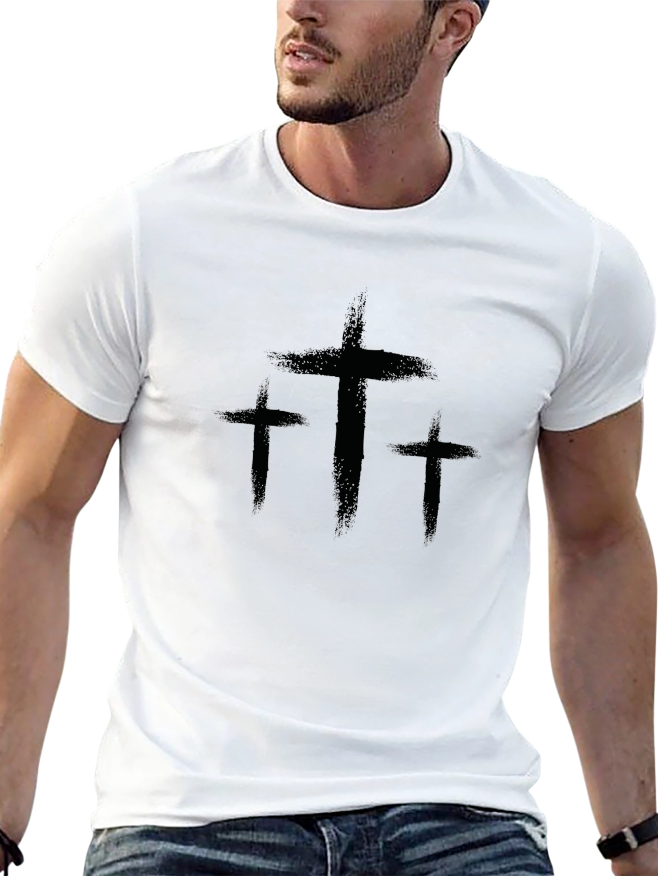 Three Crosses Graphic Print Black T-Shirt
