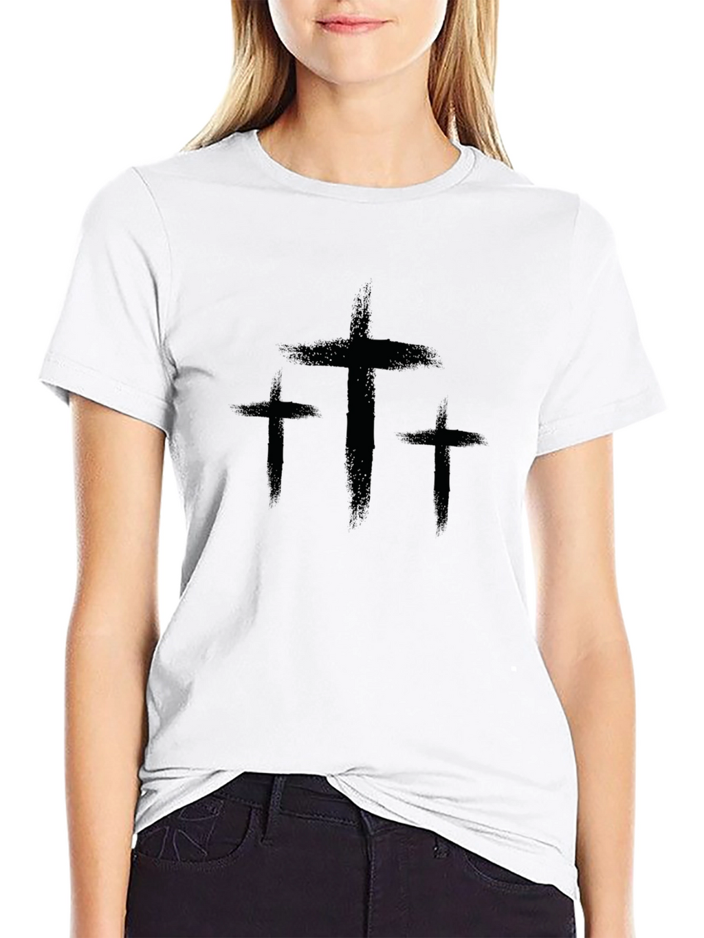Three Crosses Graphic Print Black T-Shirt